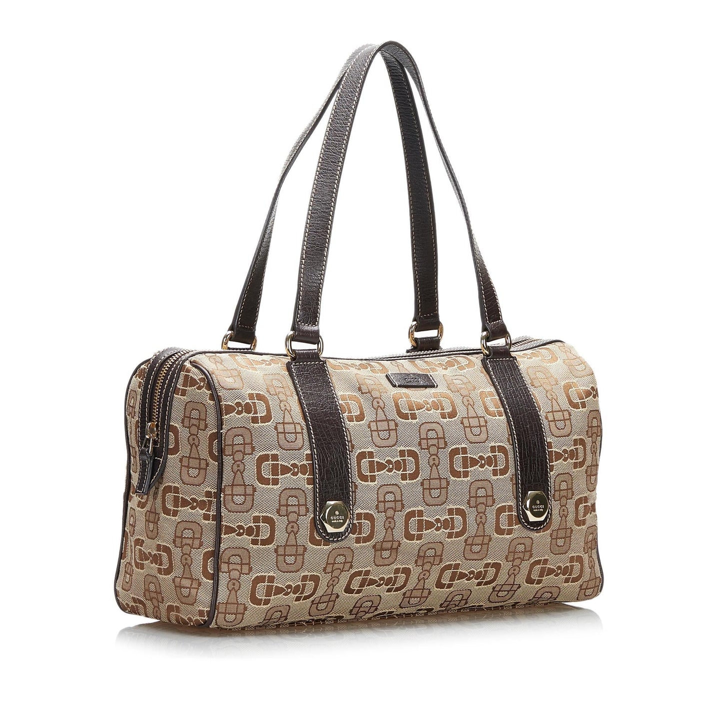 Gucci Horsebit Boston SHG-c8eaT5 Canvas Calf Brown Satchel Bag