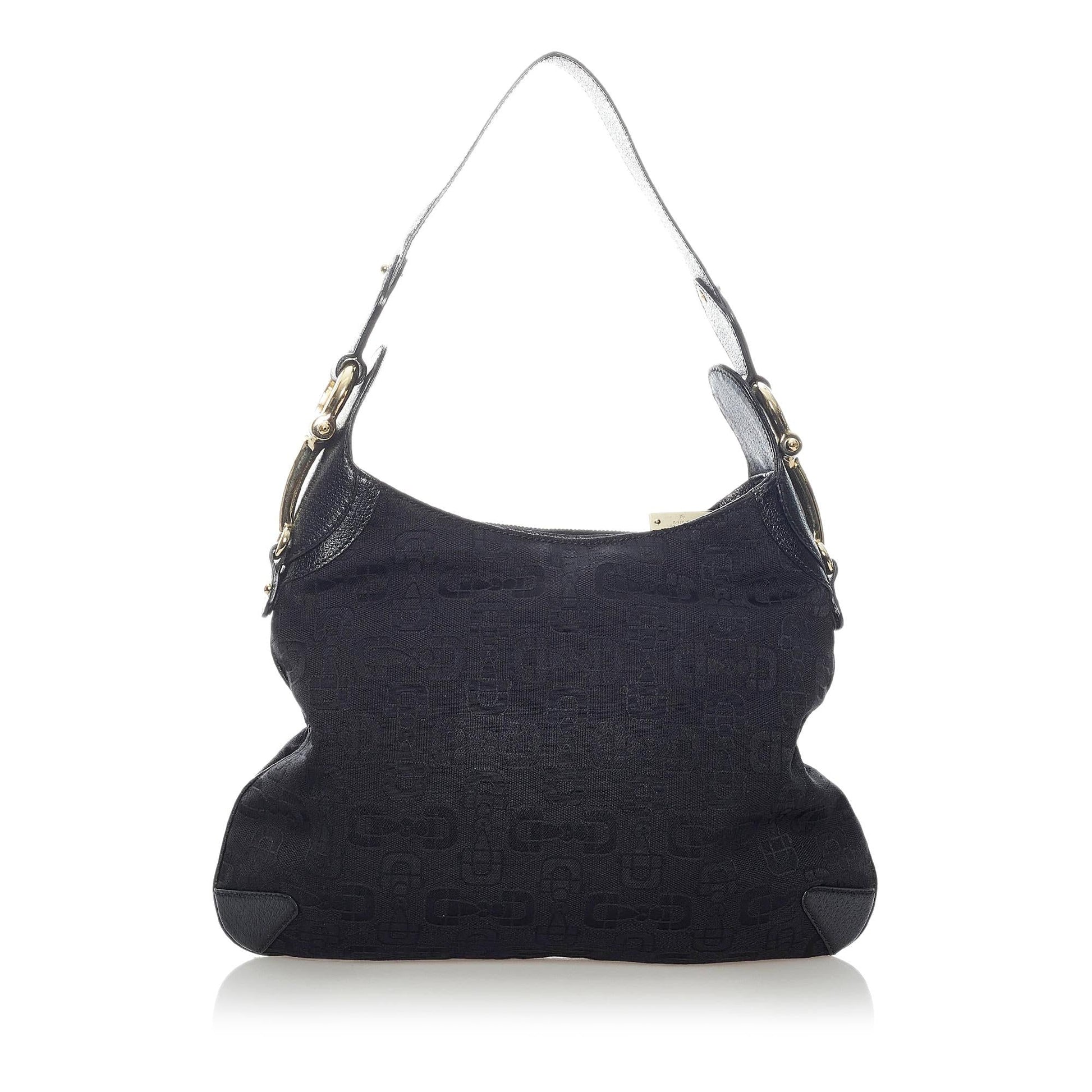 Gucci Horsebit Creole SHG Canvas Black Shoulder Bag