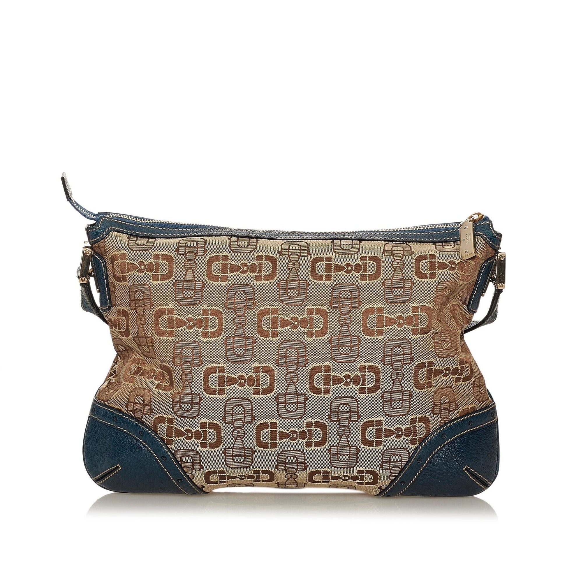 Gucci Horsebit SHG Canvas Calf Brown Blue Crossbody Bag