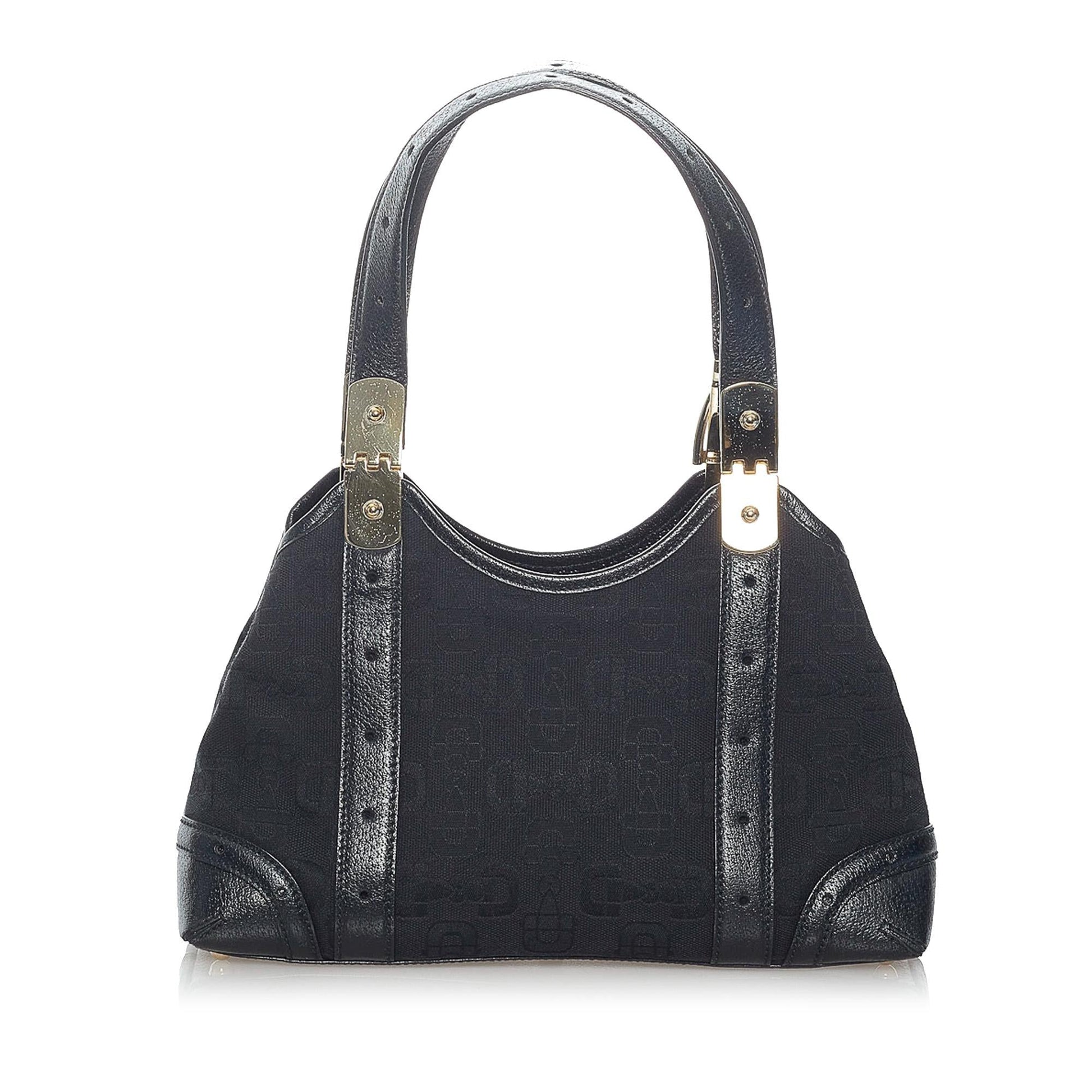 Gucci Horsebit SHG Canvas Black Satchel Bag Handbag Shg
