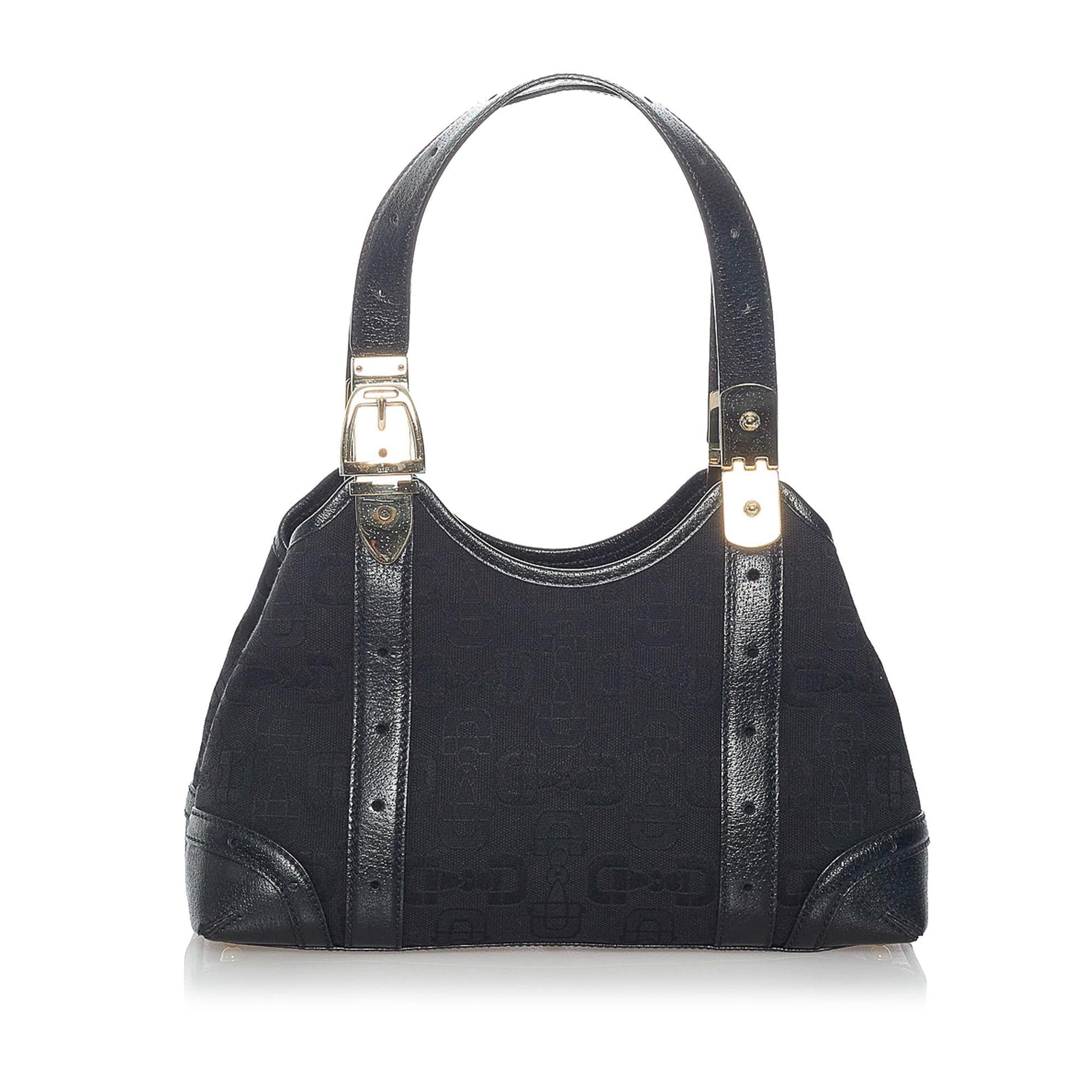 Gucci Horsebit SHG Canvas Black Satchel Bag Handbag Shg