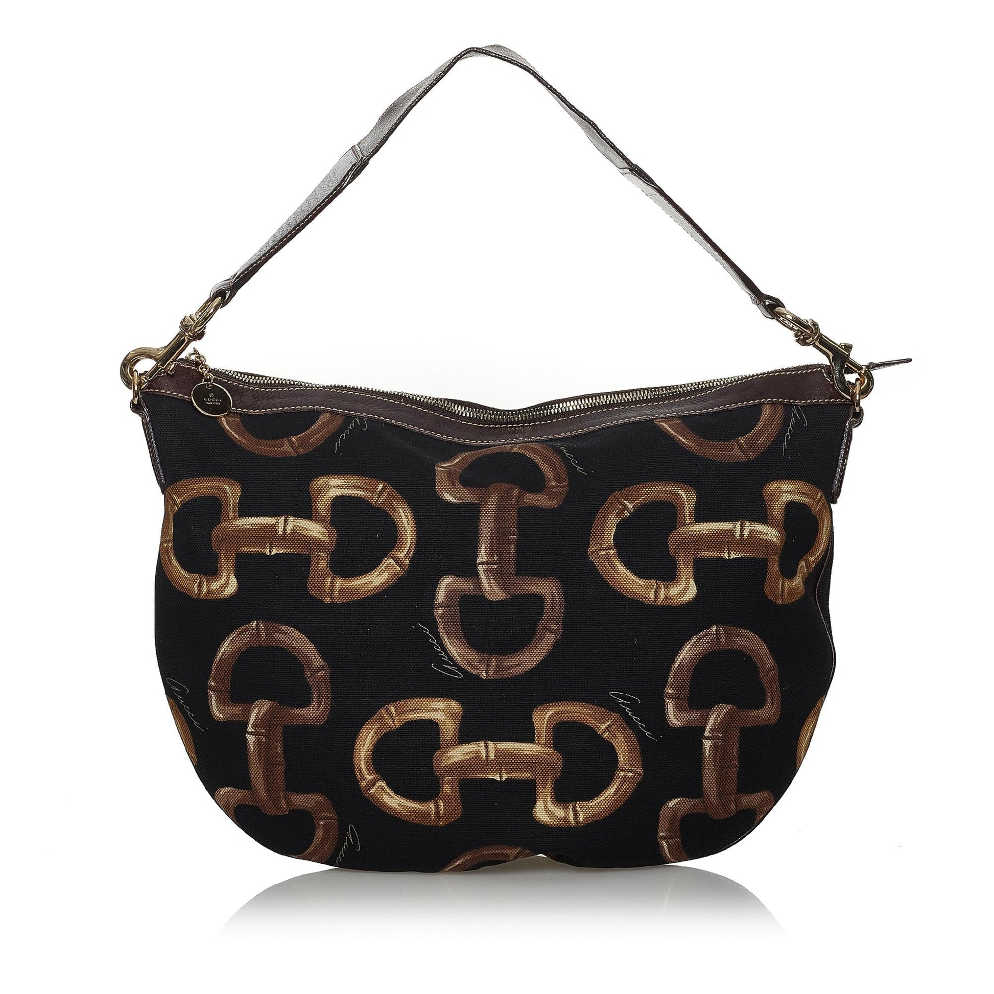 Gucci Horsebit SHG Canvas Black Brown Shoulder Bag