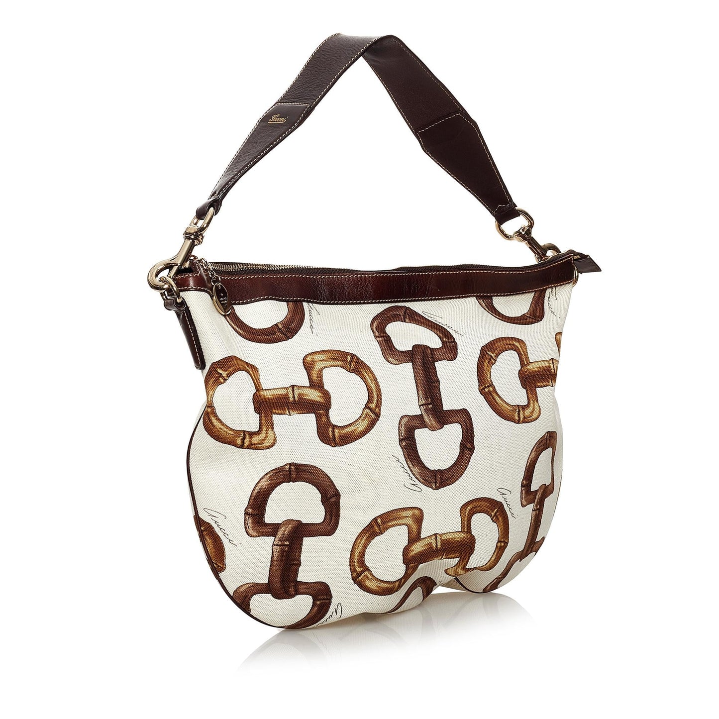 Gucci Horsebit SHG Canvas White Brown Shoulder Bag