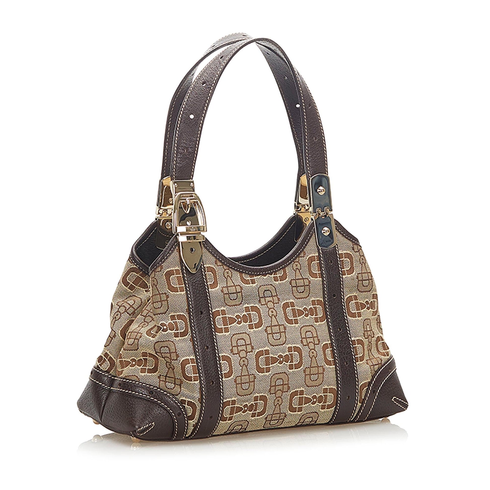 Gucci Horsebit SHG Canvas Calf Brown Shoulder Bag Bag Shg