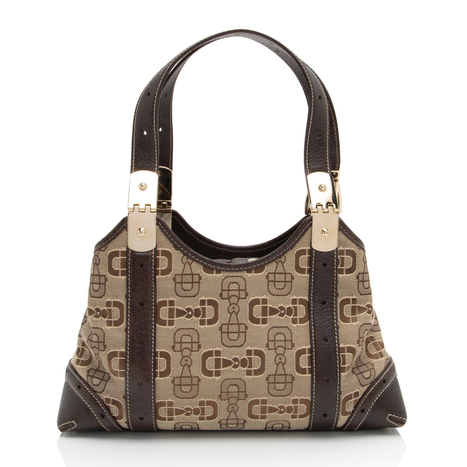 Gucci Horsebit SHF-t8v4XG Leather Canvas Brown Beige Shoulder Bag
