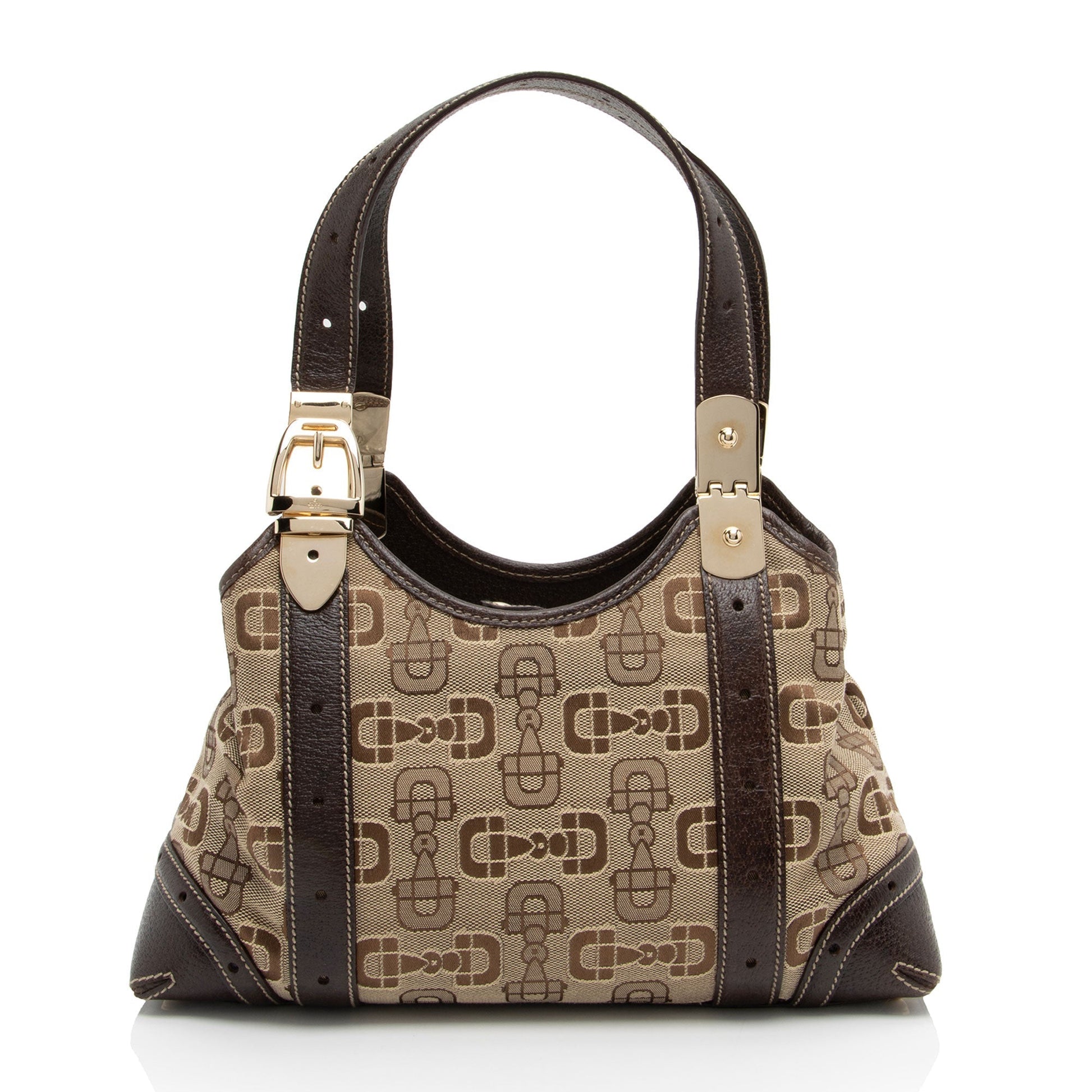 Gucci Horsebit SHF-t8v4XG Leather Canvas Brown Beige Shoulder Bag