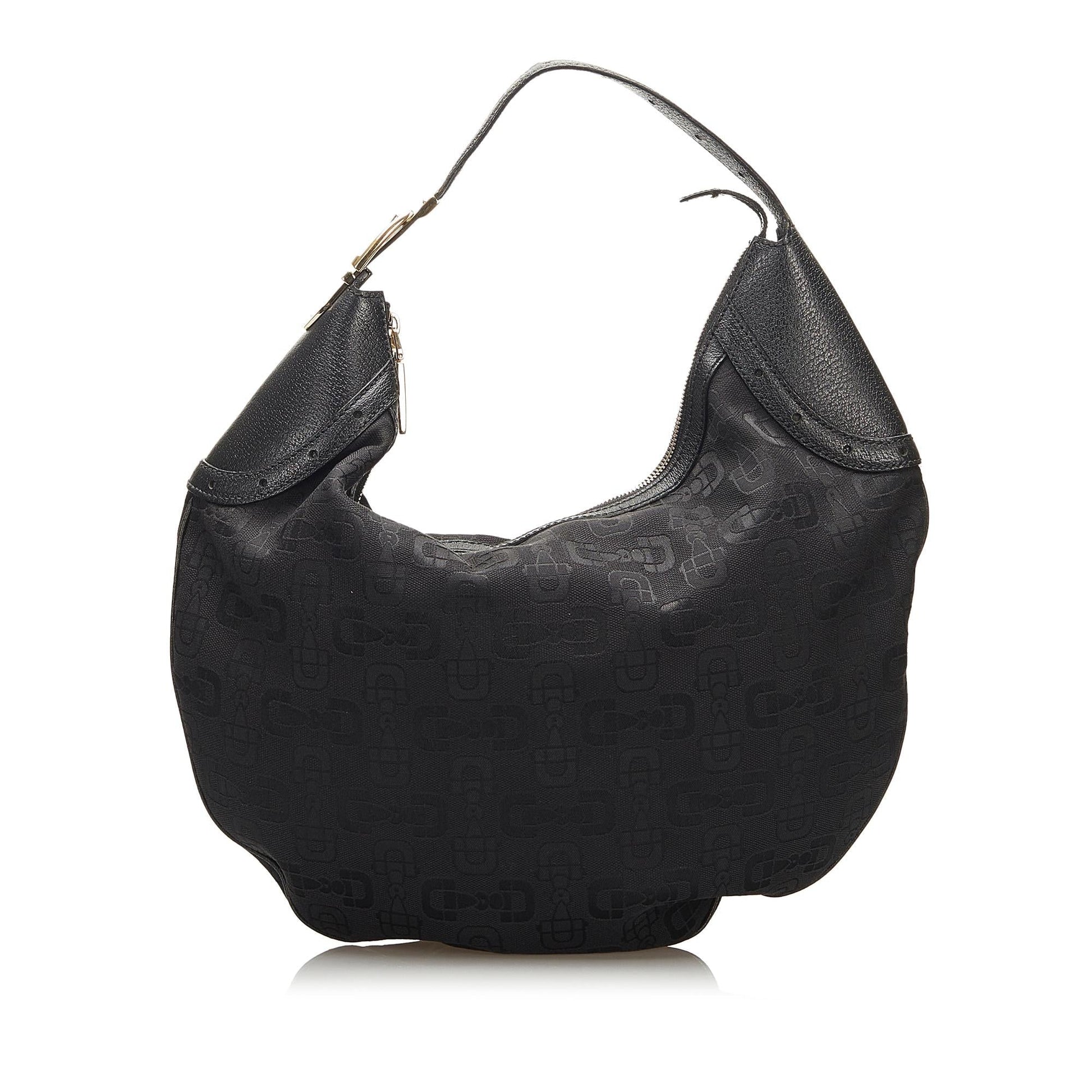 Gucci Horsebit Glam SHG-uQ3Ryw Canvas Black Shoulder Bag