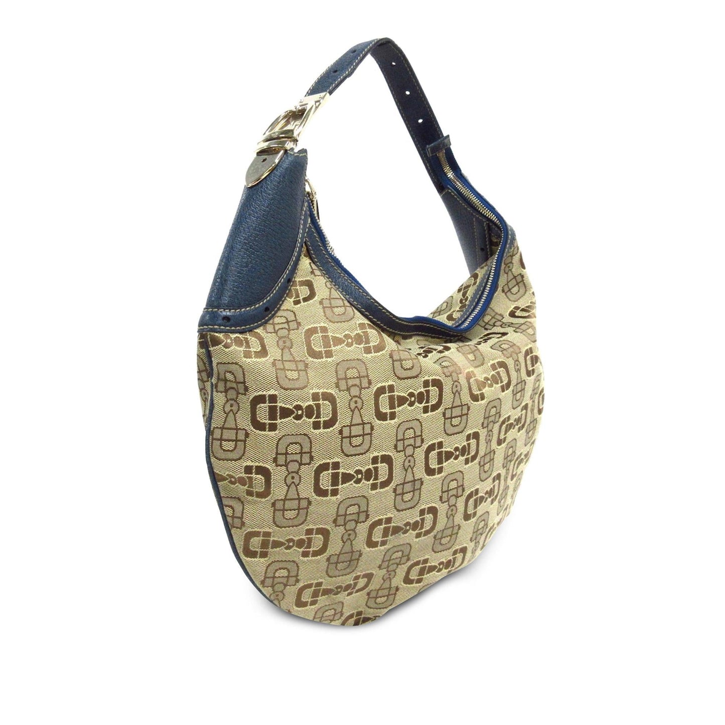 Gucci Horsebit Glam SHG-Son5Rw Canvas Calf Brown Blue Shoulder Bag