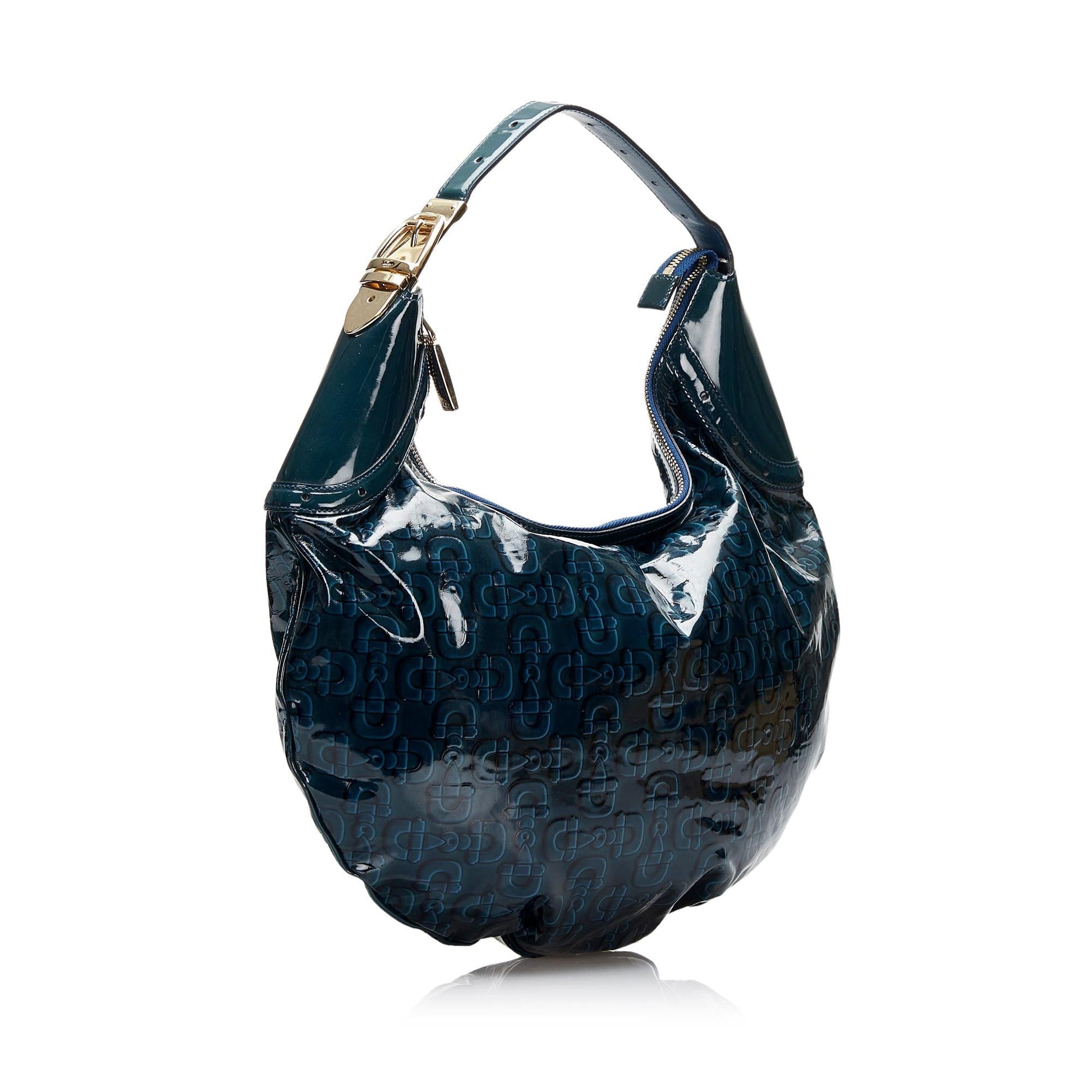Gucci Horsebit Glam SHG-GvWM2s Leather Patent Blue Shoulder Bag