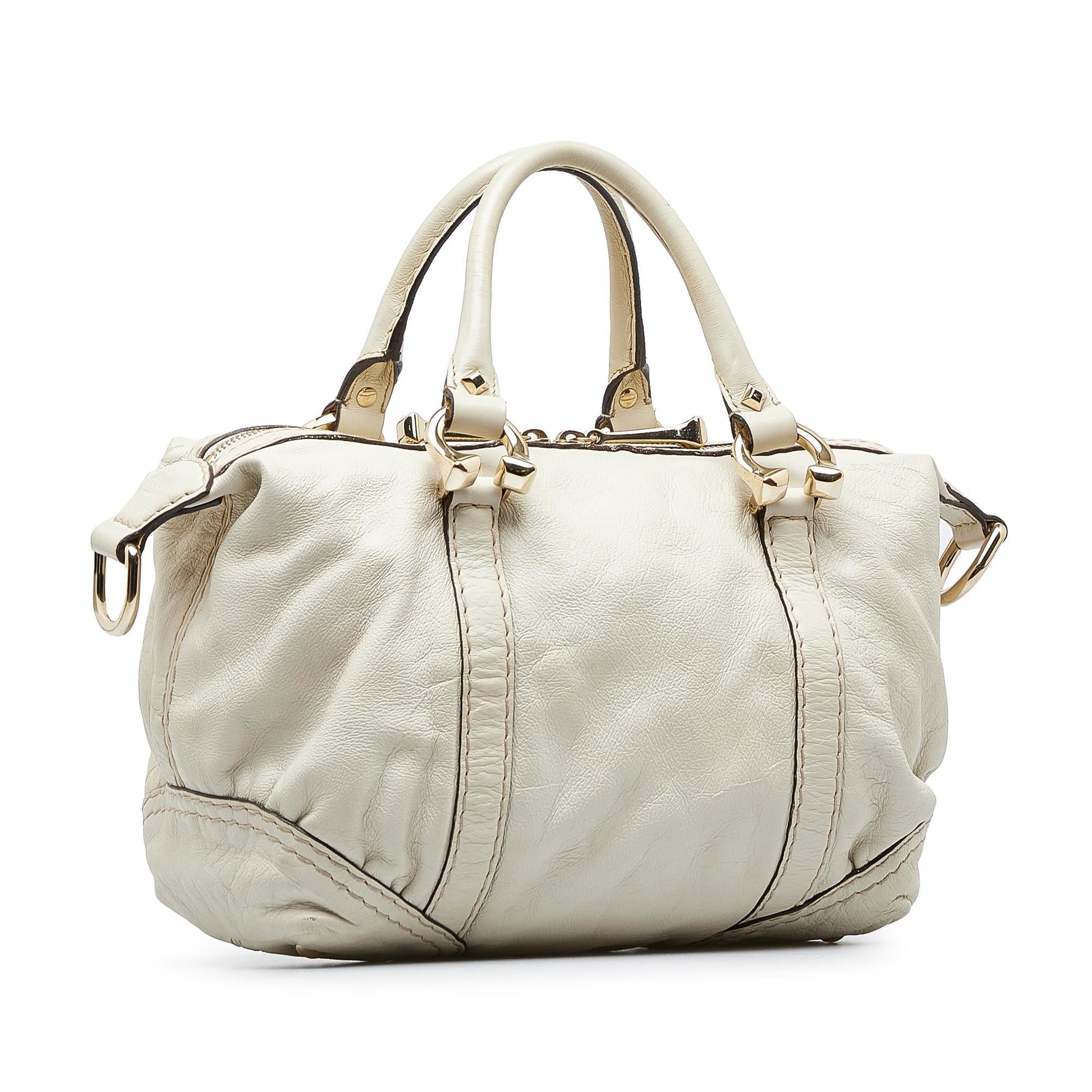 Gucci Horsebit Nail Boston SHG-XgMbpt Calf White Satchel Bag