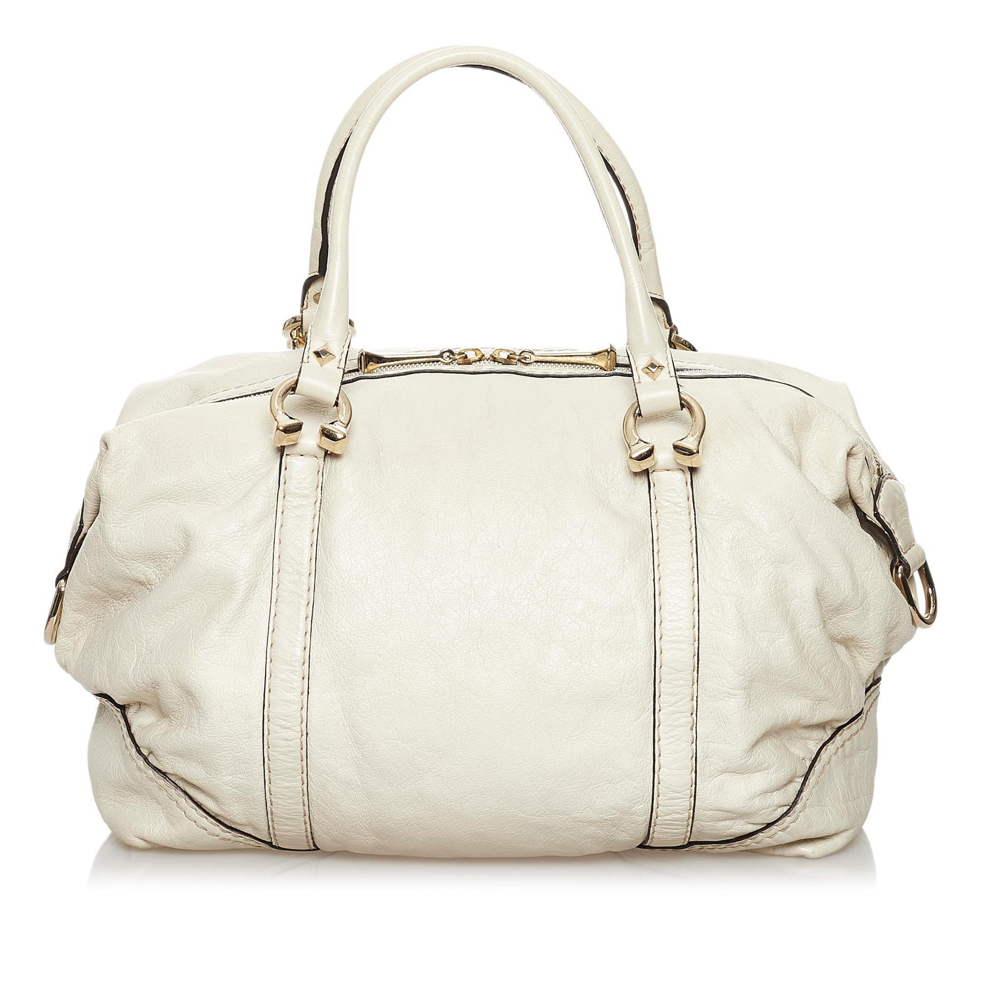Gucci Horsebit Nail Boston SHG Leather Calf White Satchel Bag 5