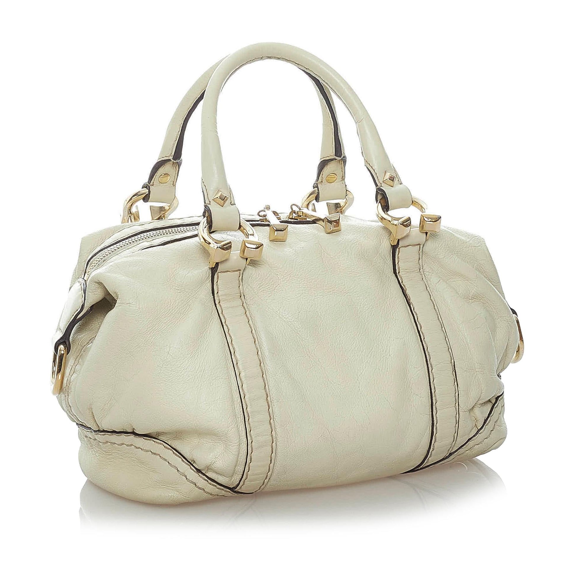 Gucci Horsebit Nail Boston SHG Leather Calf White Satchel Bag 6