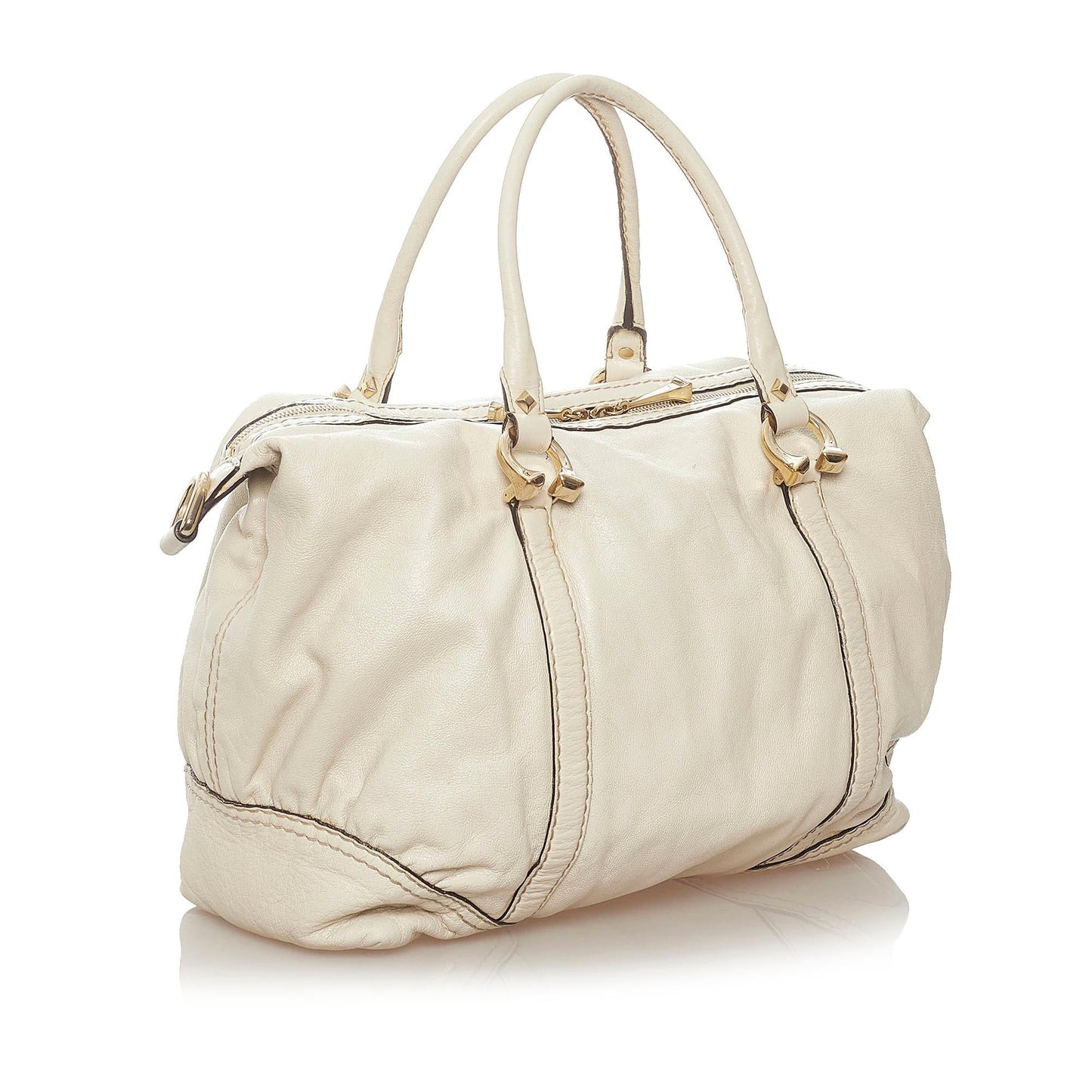 Gucci Horsebit Nail Boston SHG Leather Calf White Satchel Bag 3