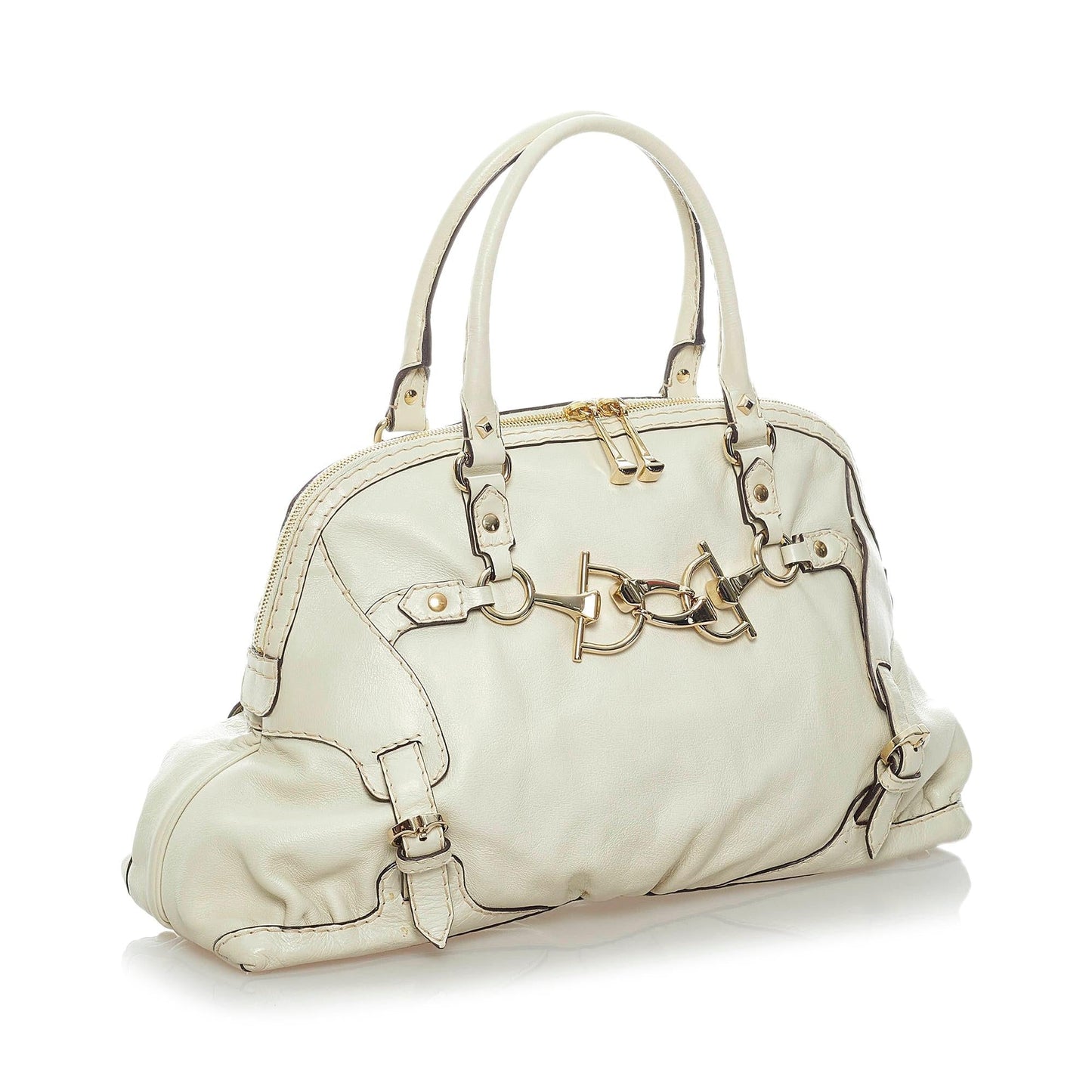 Gucci Horsebit Nail SHG Leather Calf White Tote Bag