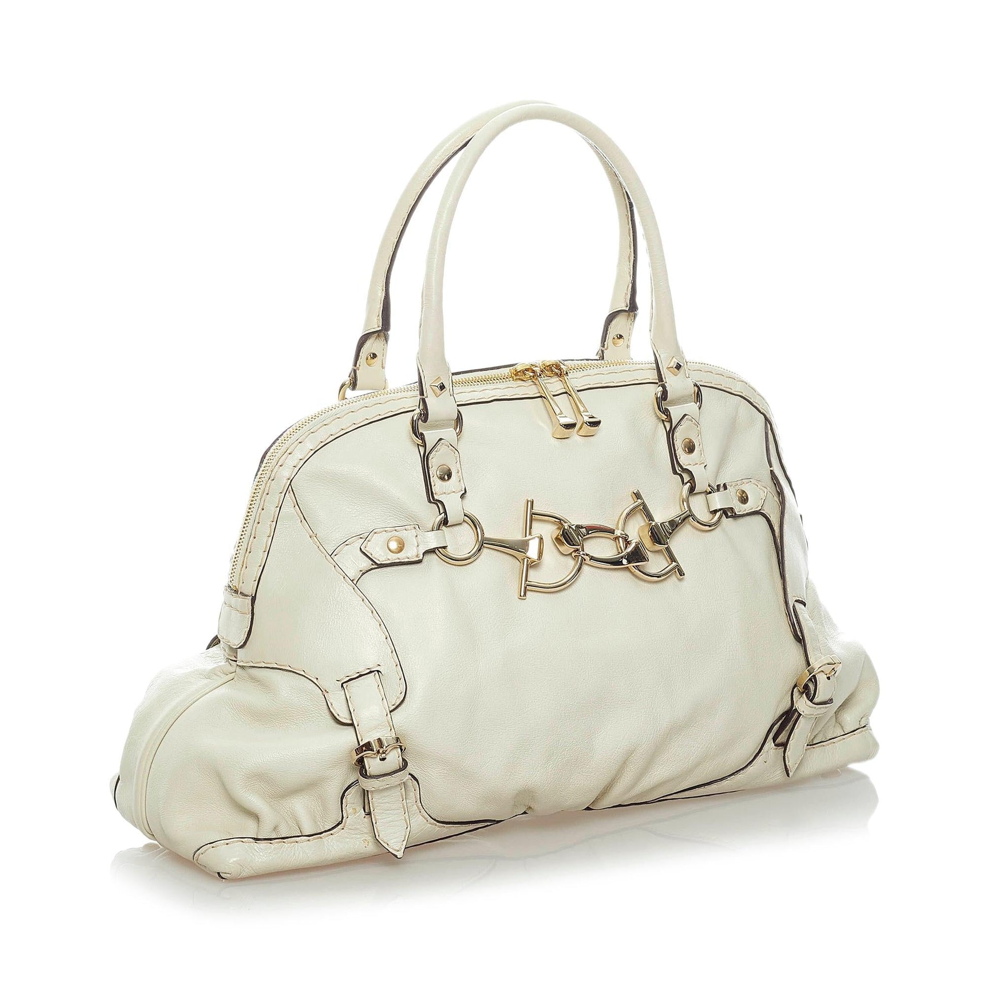 Gucci Horsebit Nail SHG Leather Calf White Tote Bag