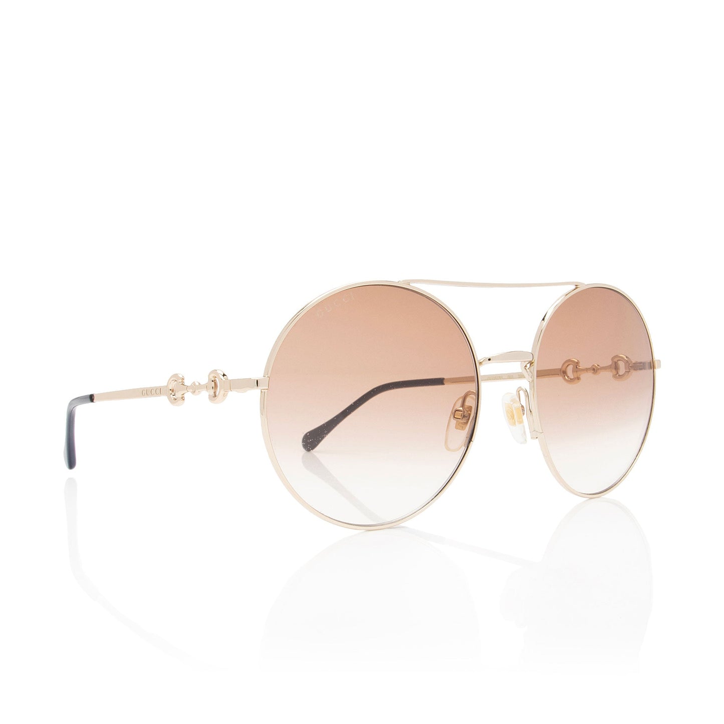 Gucci Horsebit Oversized Round Aviator Sunglasses Blue Gold Accessory
