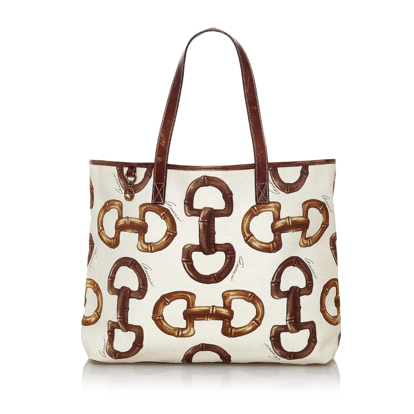 Gucci Horsebit Print SHG Canvas White Brown Tote Bag