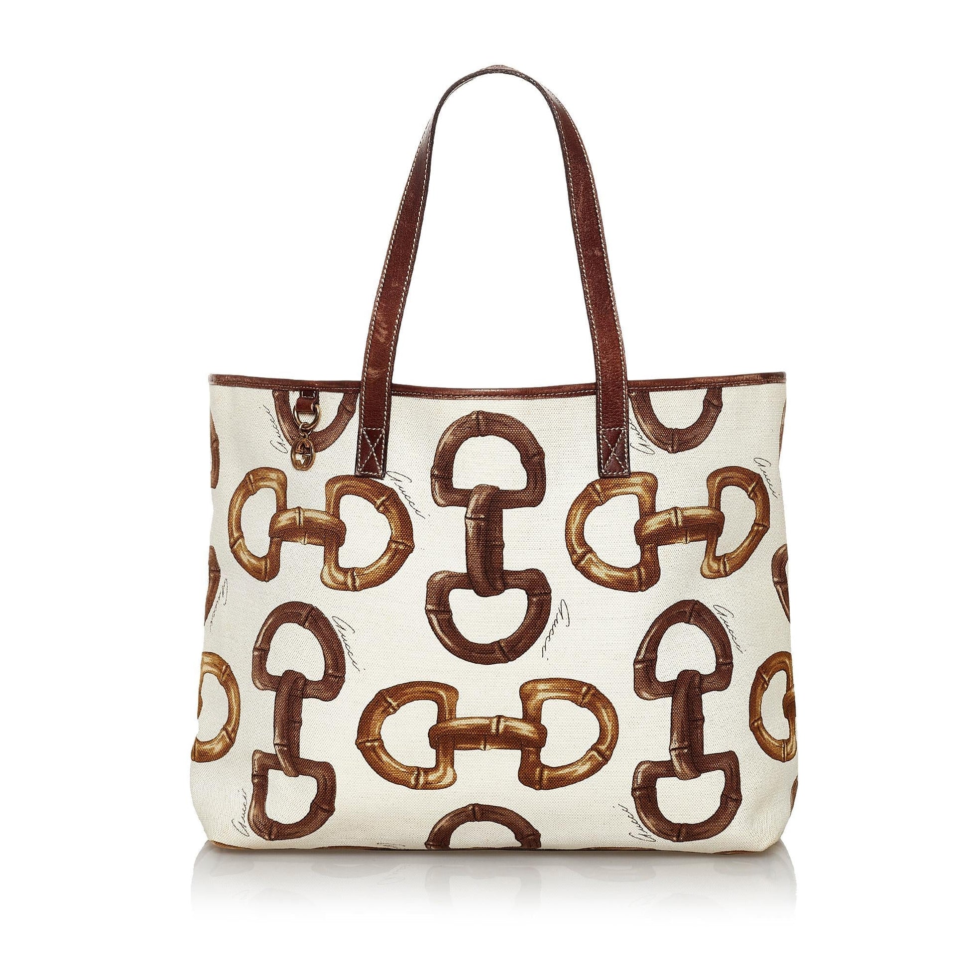 Gucci Horsebit Print SHG Canvas White Brown Tote Bag