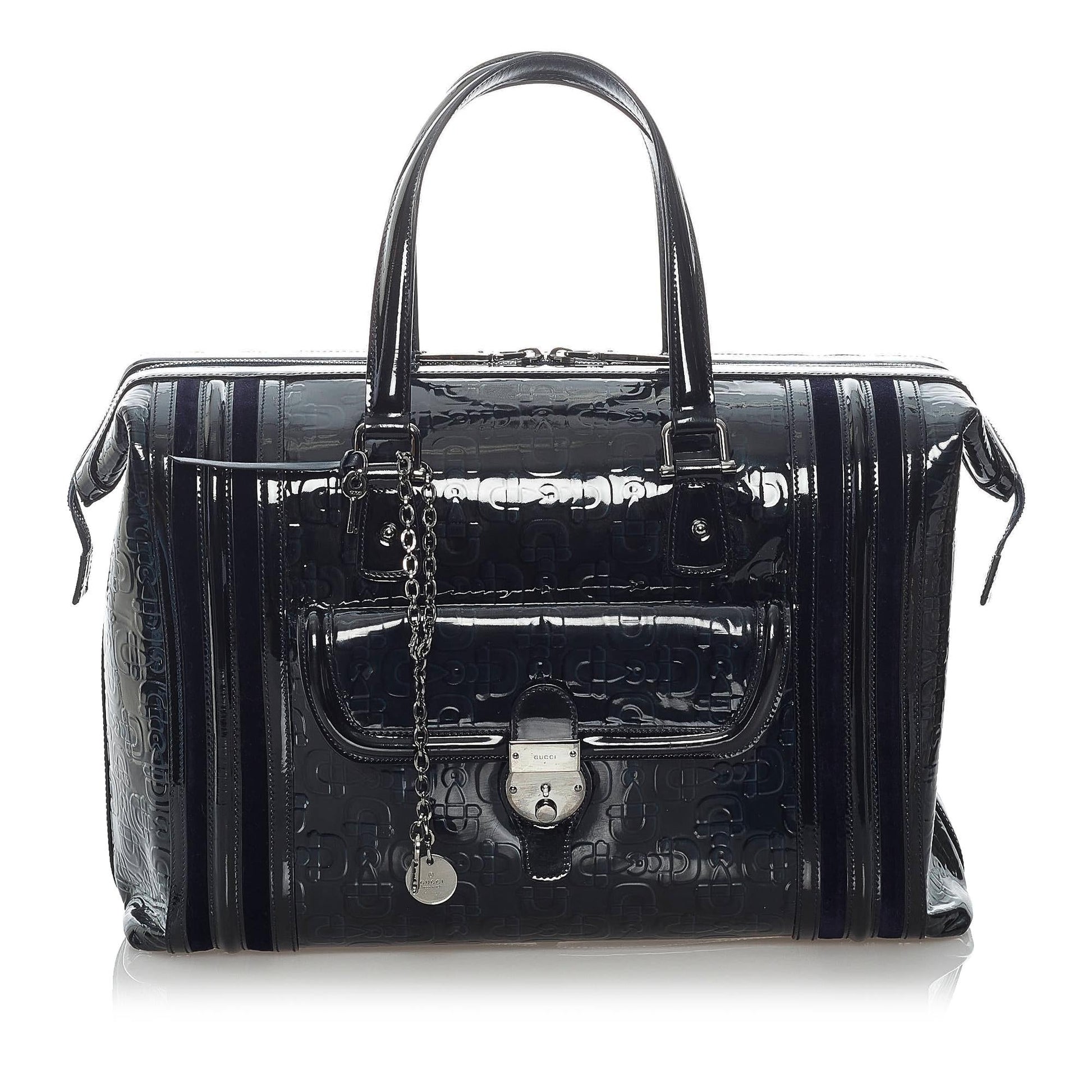 Gucci Horsebit Runway SHG Leather Patent Blue Satchel Bag