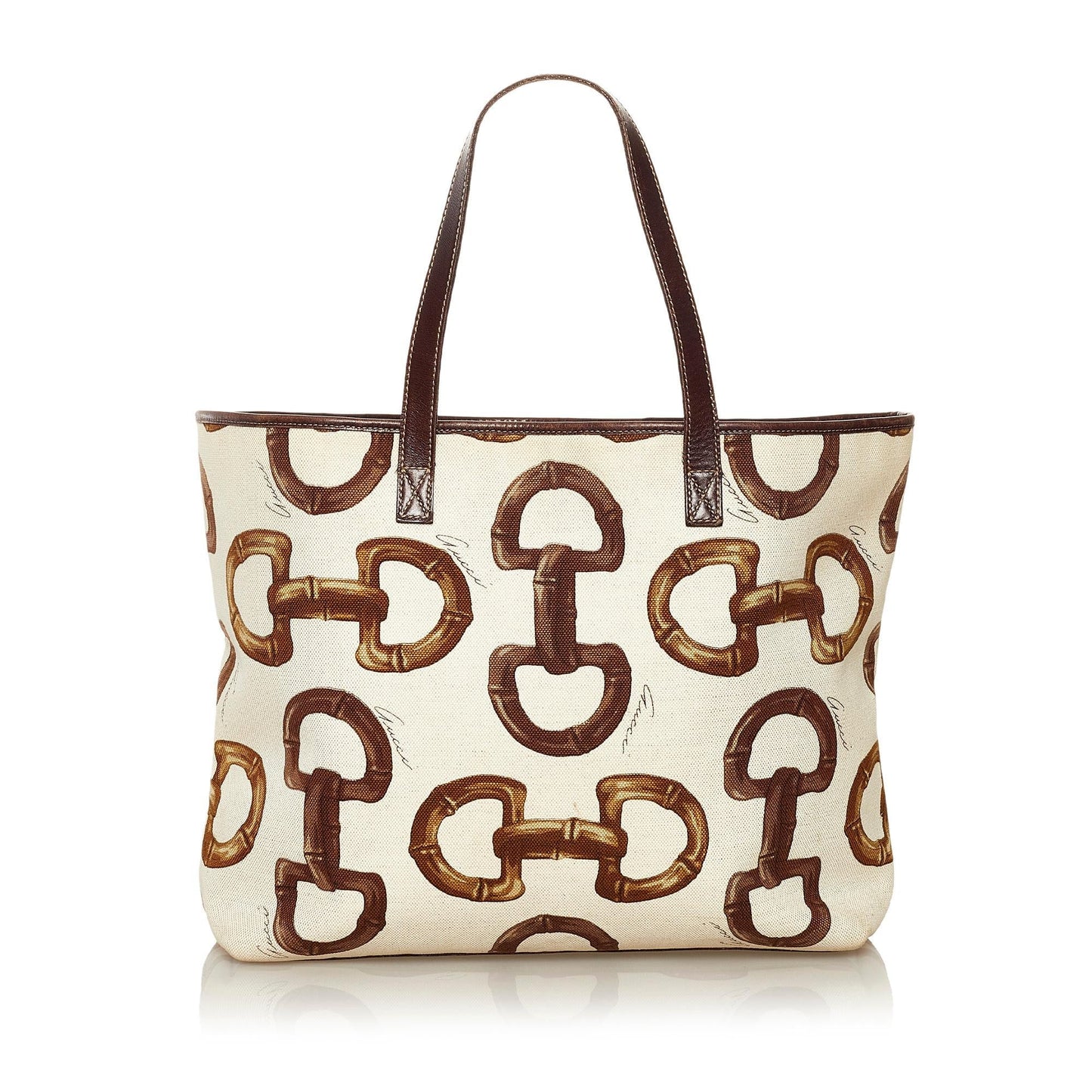 Gucci Horsebit SHG Canvas White Brown Tote Bag