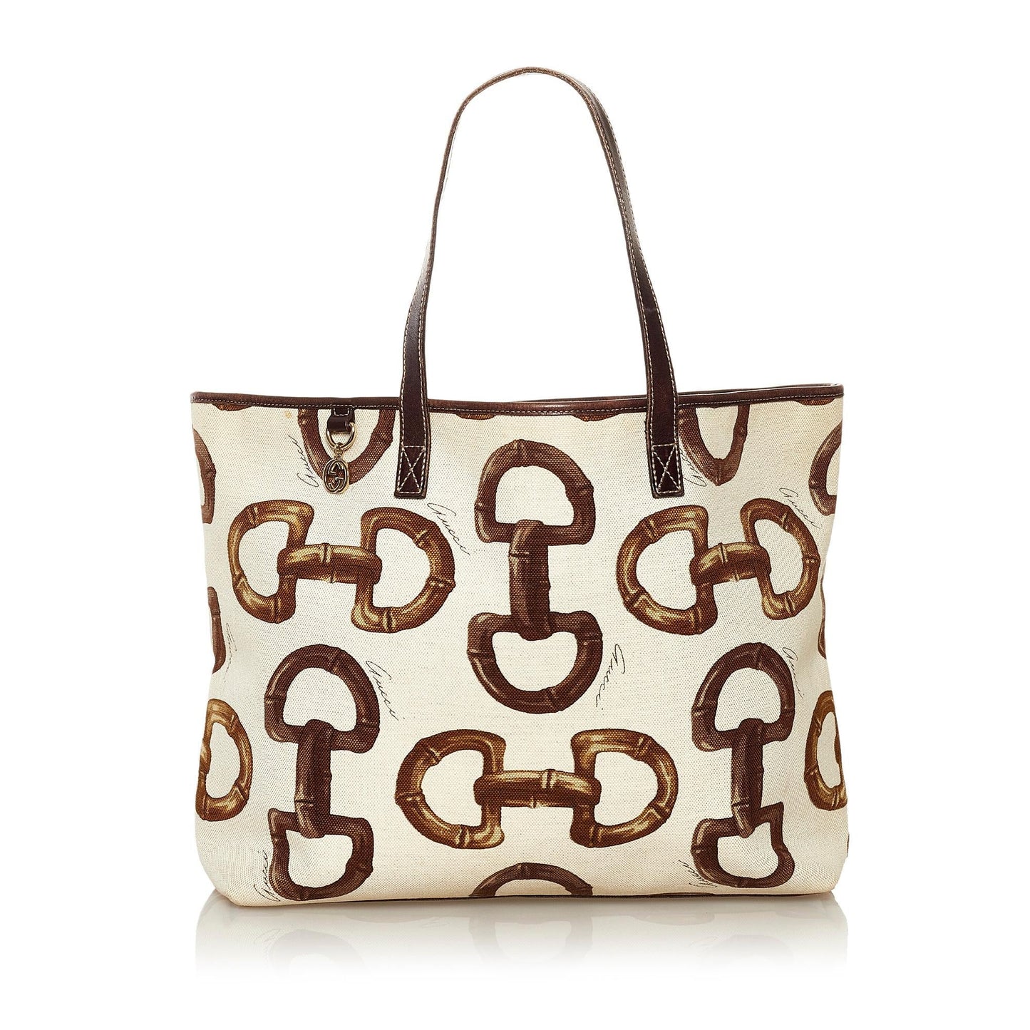 Gucci Horsebit SHG Canvas White Brown Tote Bag