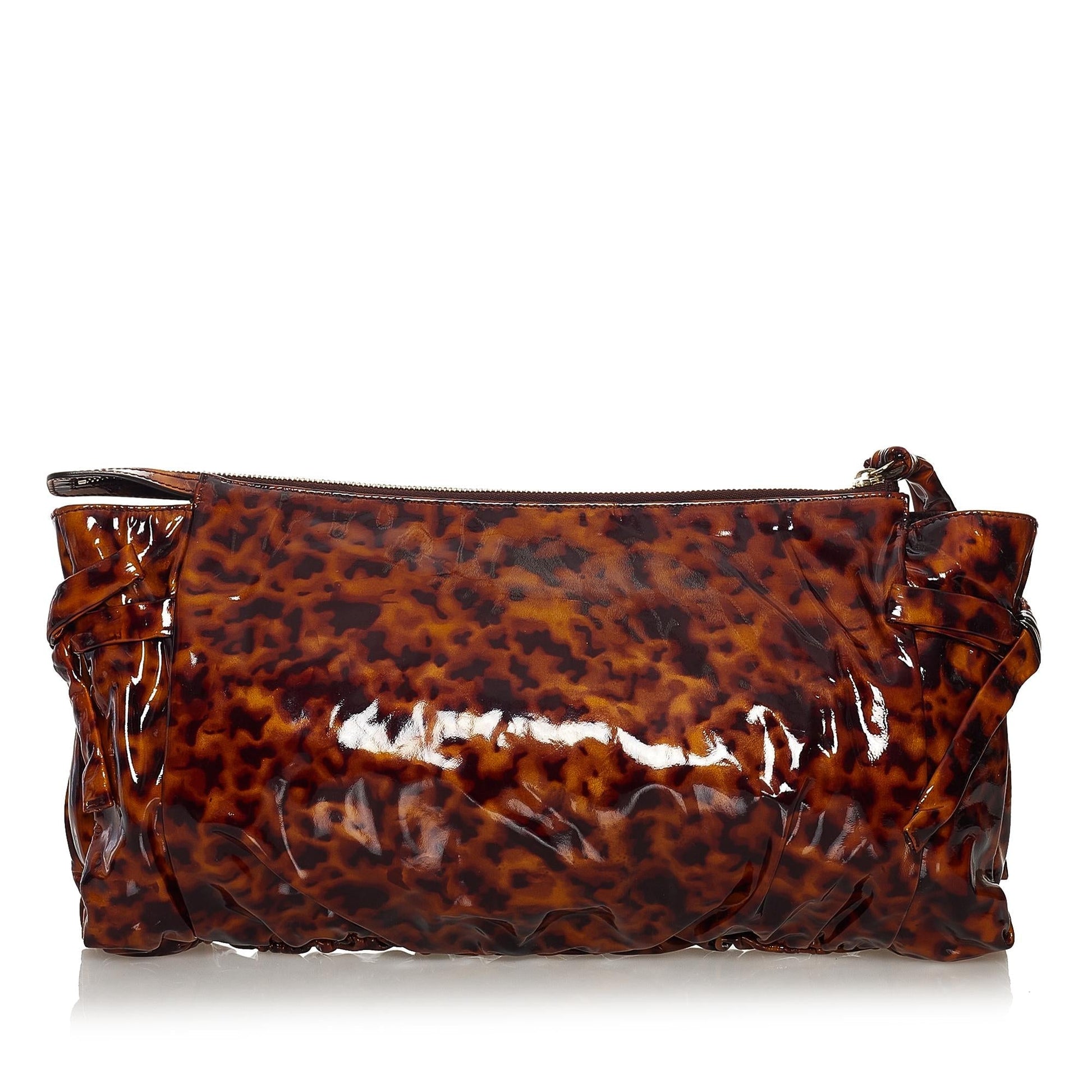 Gucci Hysteria SHG Leather Patent Black Brown Clutch Bag