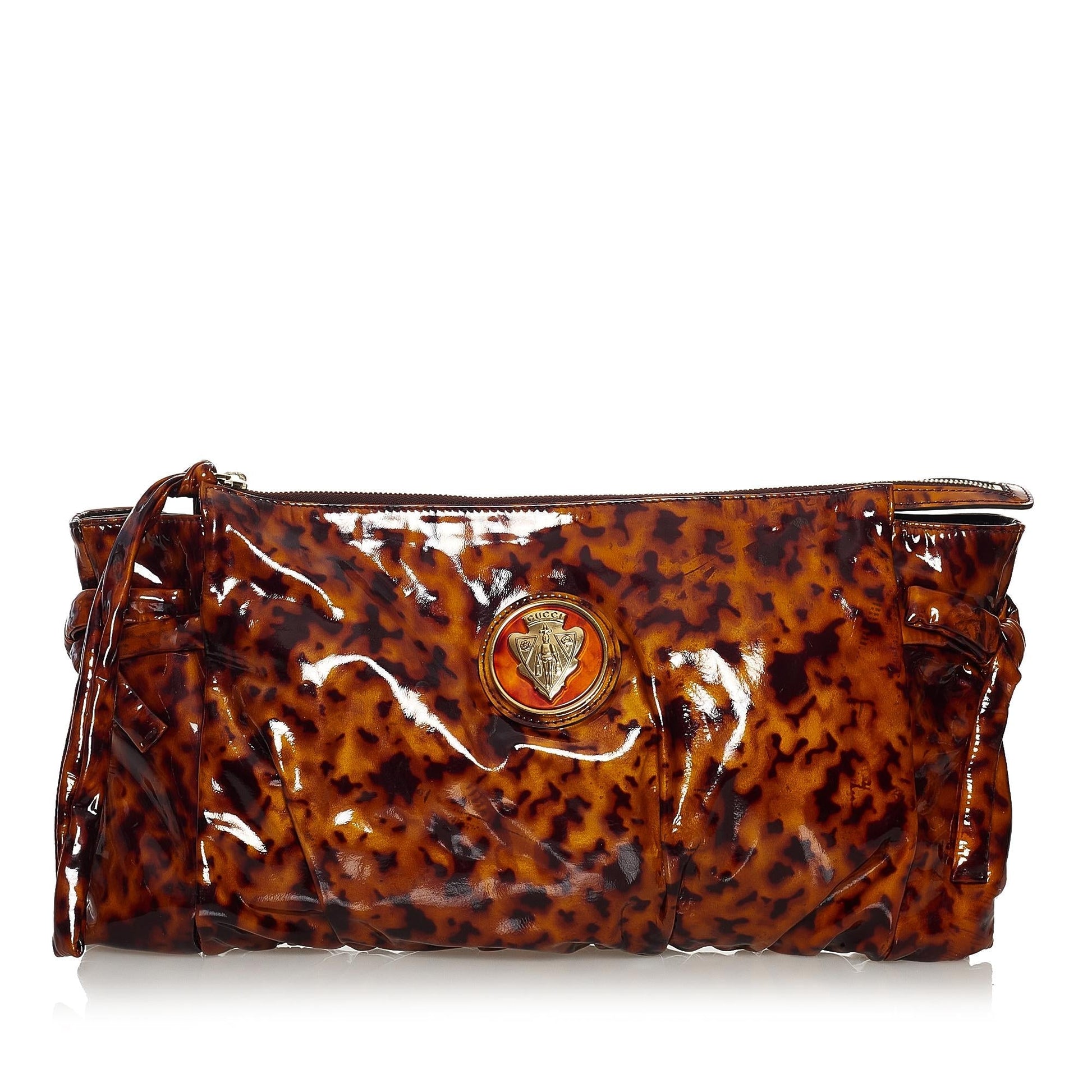 Gucci Hysteria SHG Leather Patent Black Brown Clutch Bag