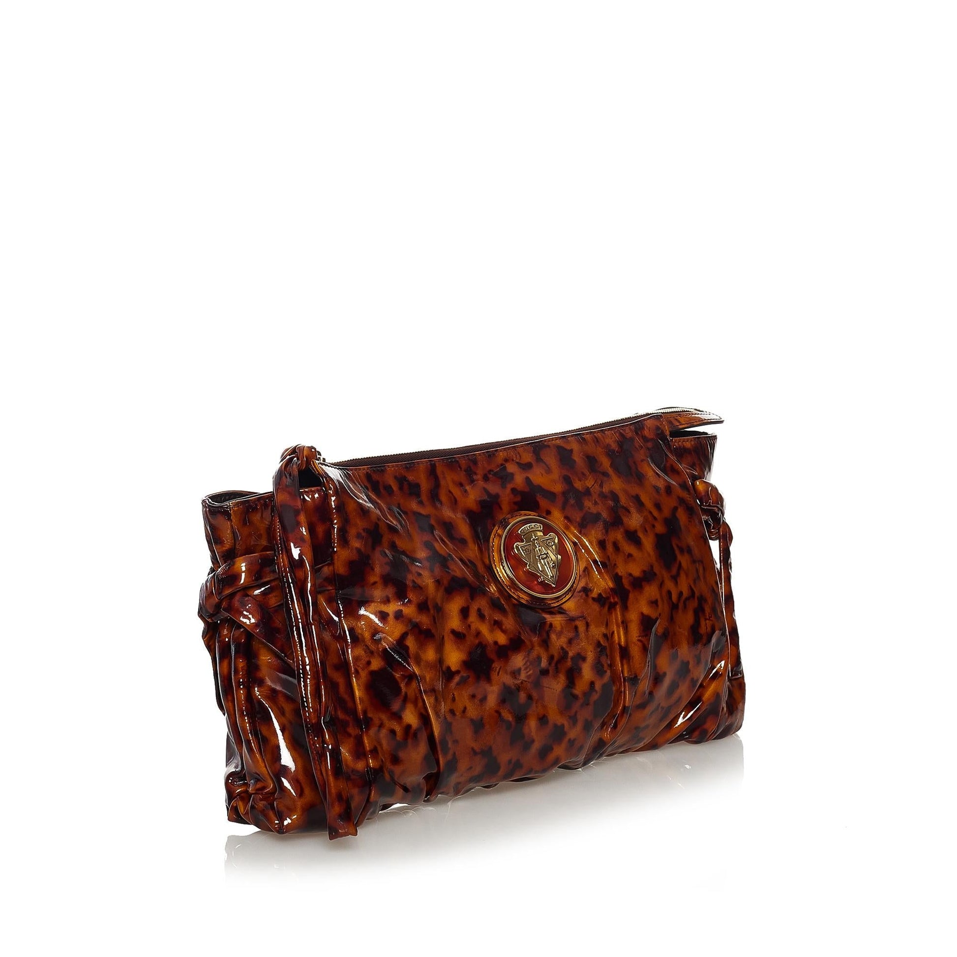 Gucci Hysteria SHG Leather Patent Black Brown Clutch Bag