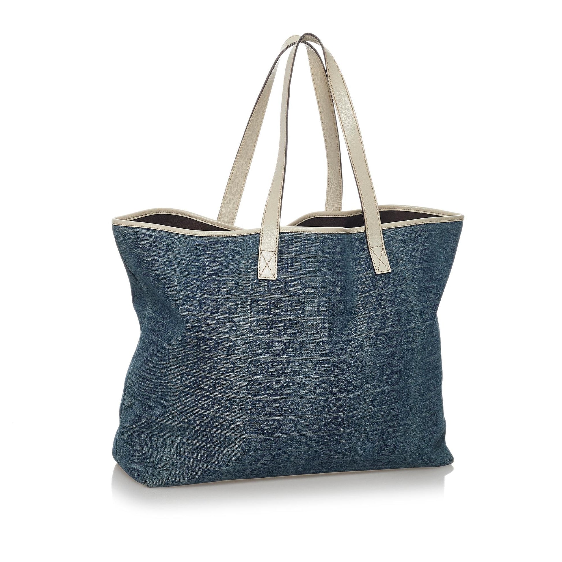 Gucci Interlocking G SHG Canvas White Blue Tote Bag