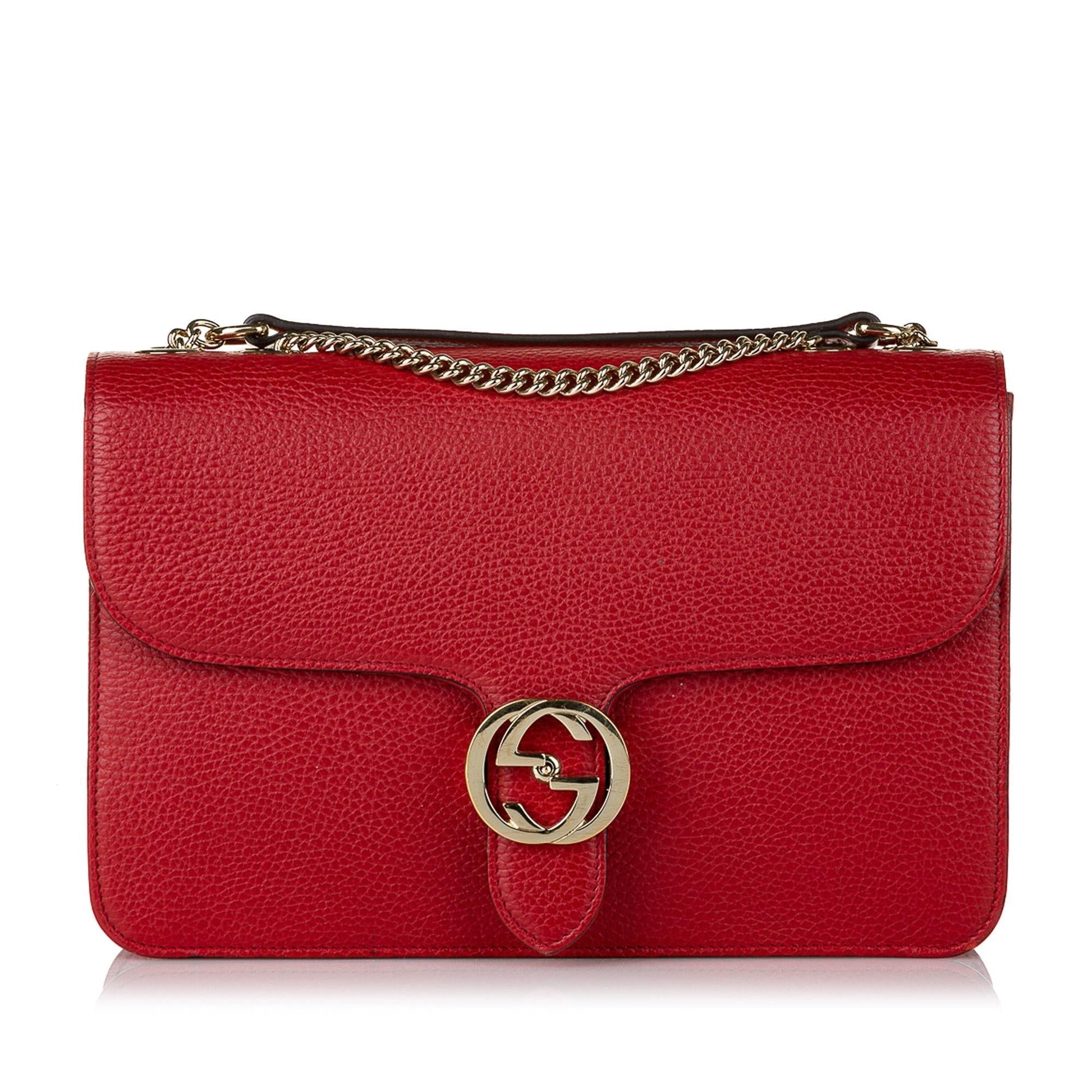 Gucci Interlocking G SHG Leather Calf Red Chain Crossbody Bag Bag Shg