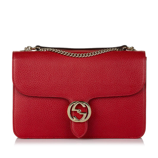 Gucci Interlocking G SHG Leather Calf Red Chain Crossbody Bag Bag Shg