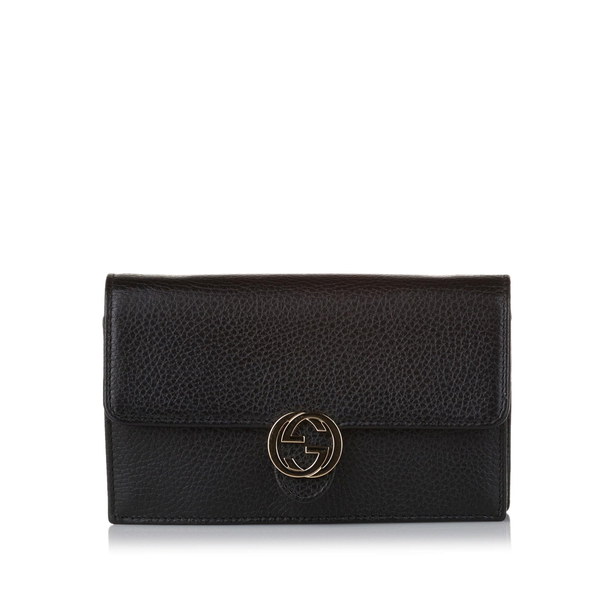 Gucci Interlocking G Wallet on SHG Leather Calf Black Chain Crossbody Bag Chain Shg