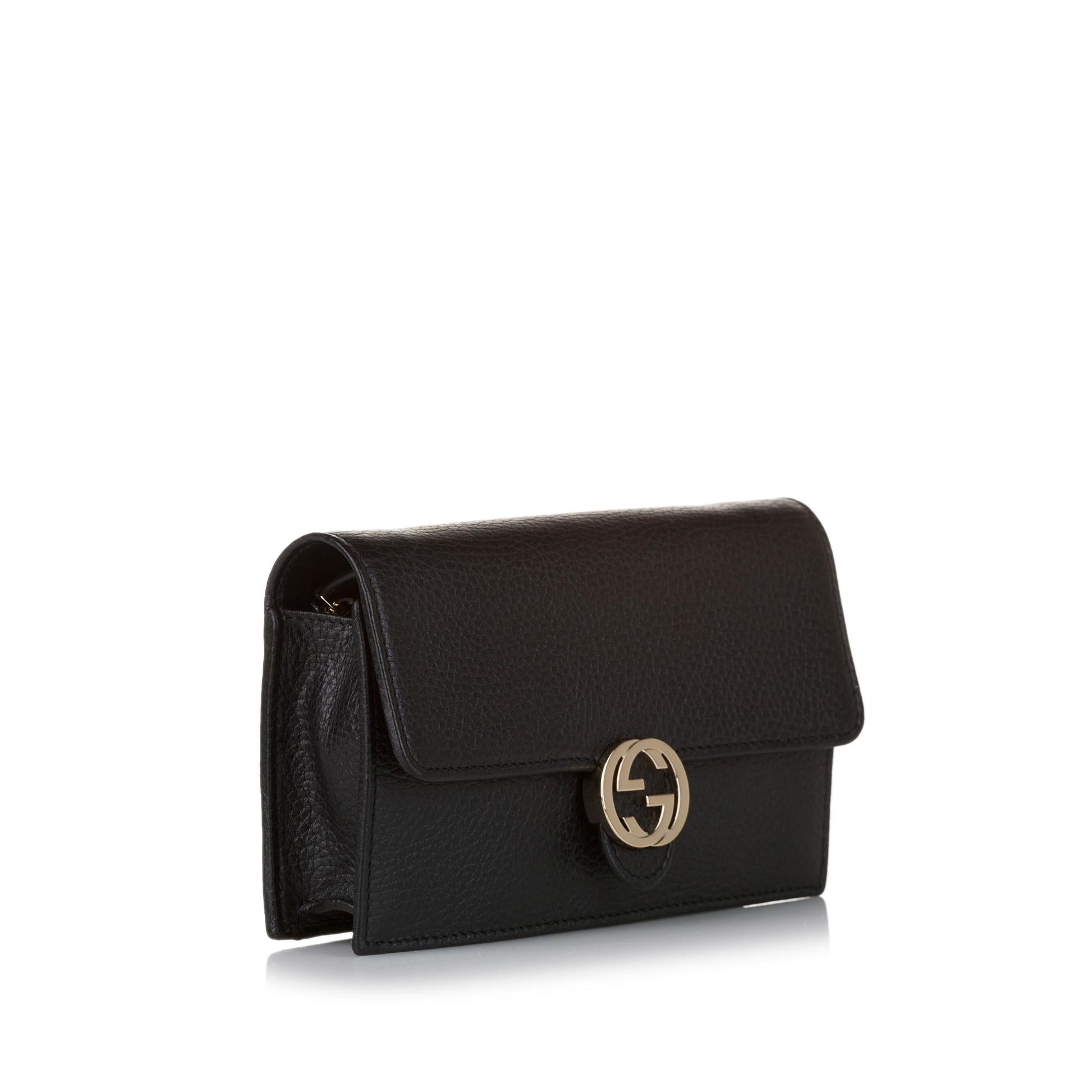 Gucci Interlocking G Wallet on SHG Leather Calf Black Chain Crossbody Bag Chain Shg