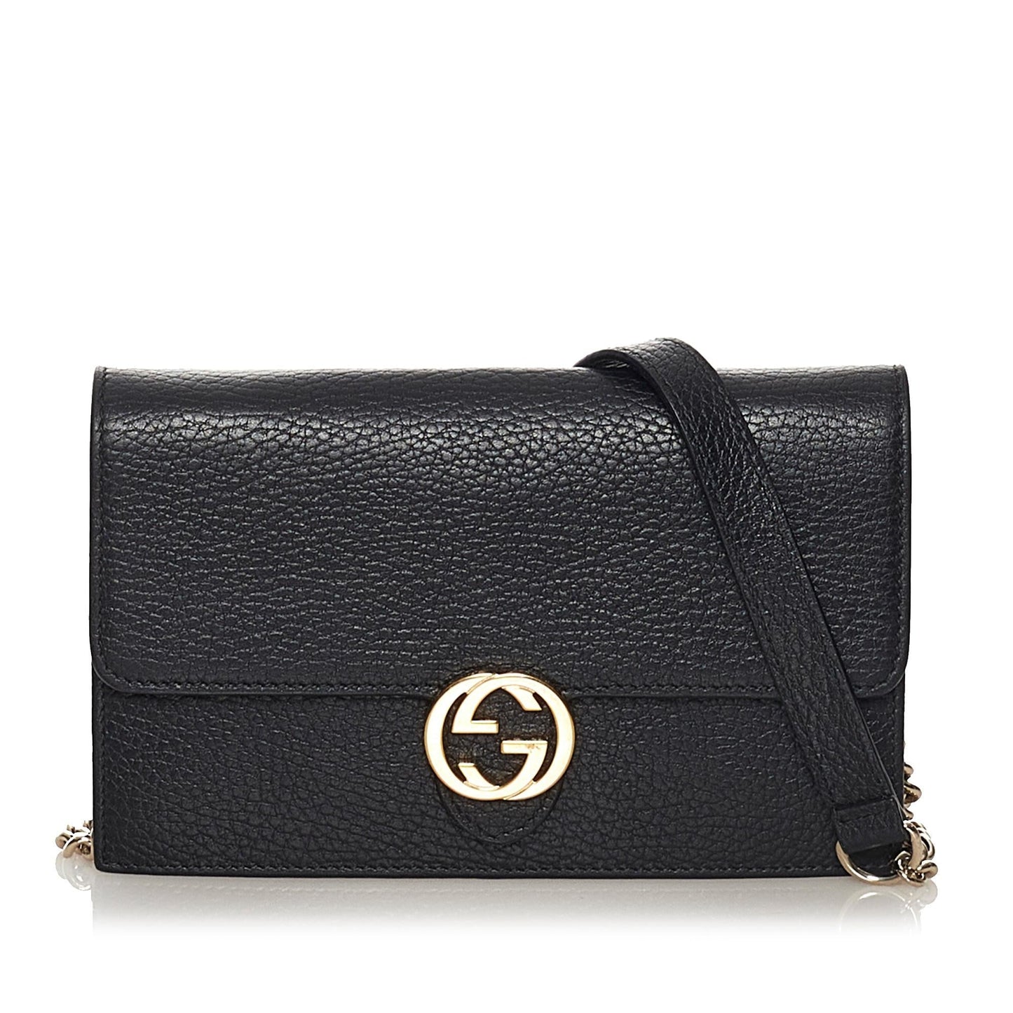 Gucci Interlocking G Wallet on SHG Leather Calf Black Chain Crossbody Bag