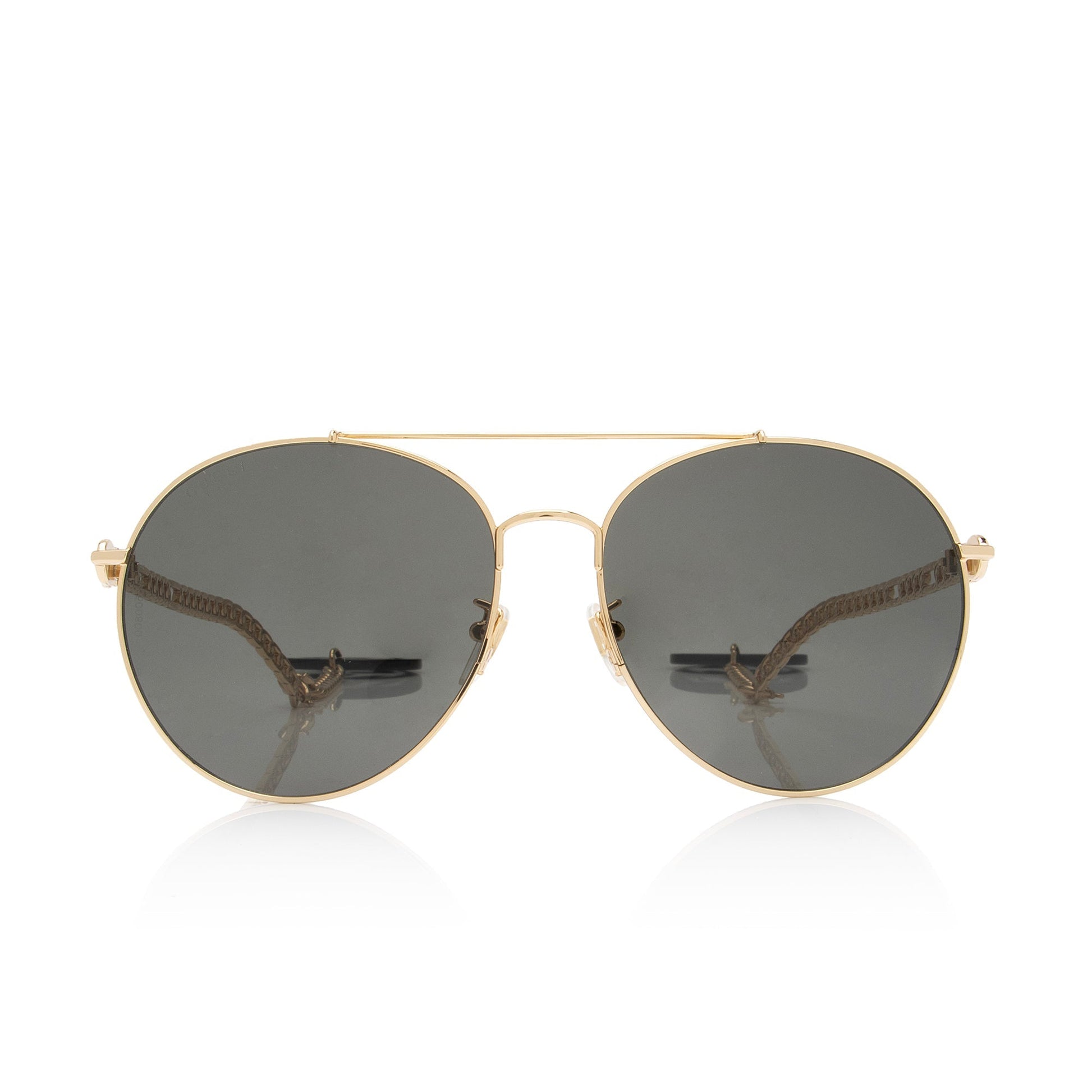 Gucci Interlocking G Charm Aviator Sunglasses Black Gold Chain Accessory