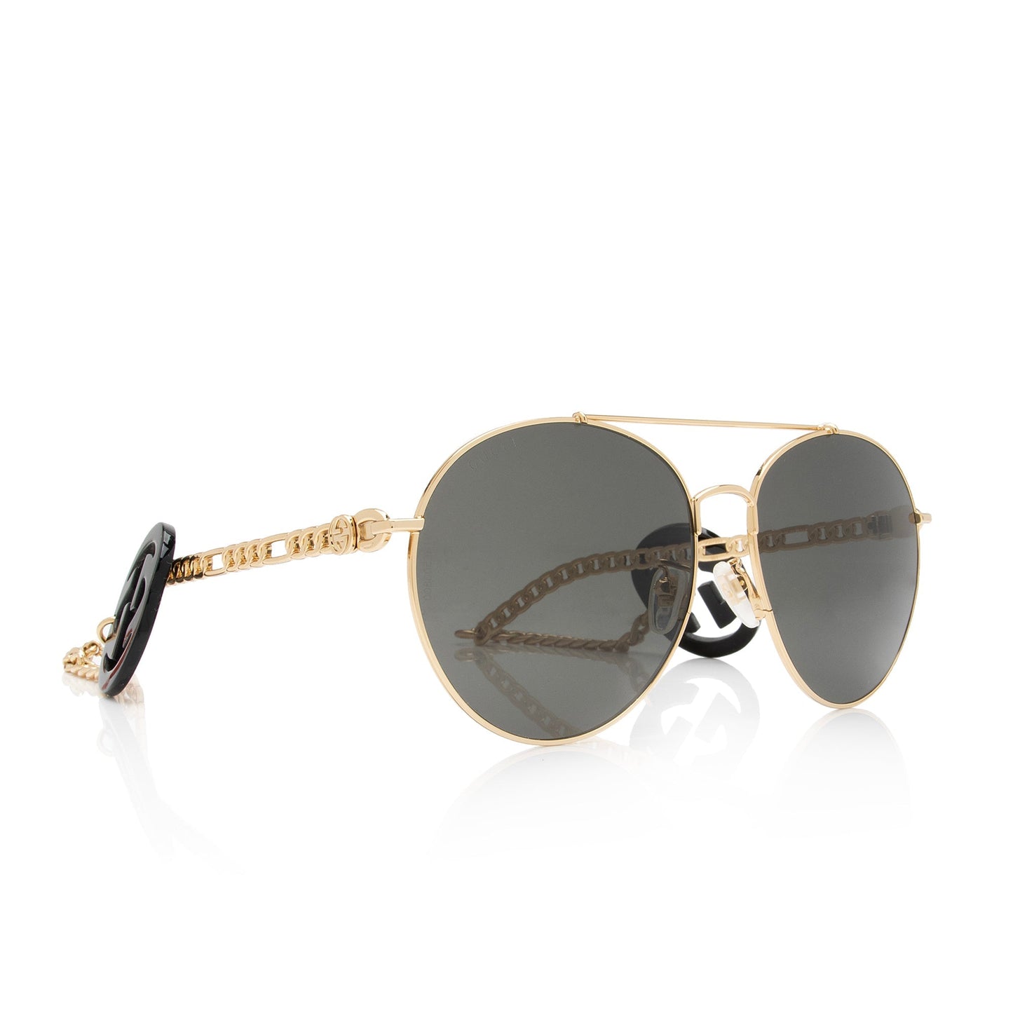 Gucci Interlocking G Charm Aviator Sunglasses Black Gold Chain Accessory