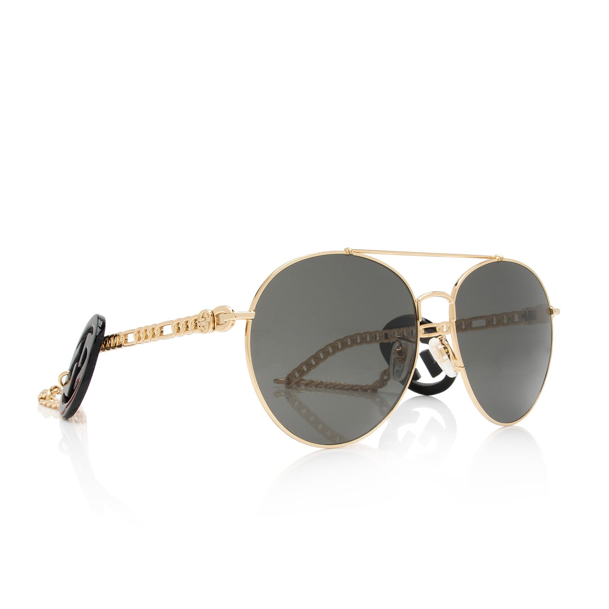 Gucci Interlocking G Charm Aviator Sunglasses Black Gold Chain Accessory