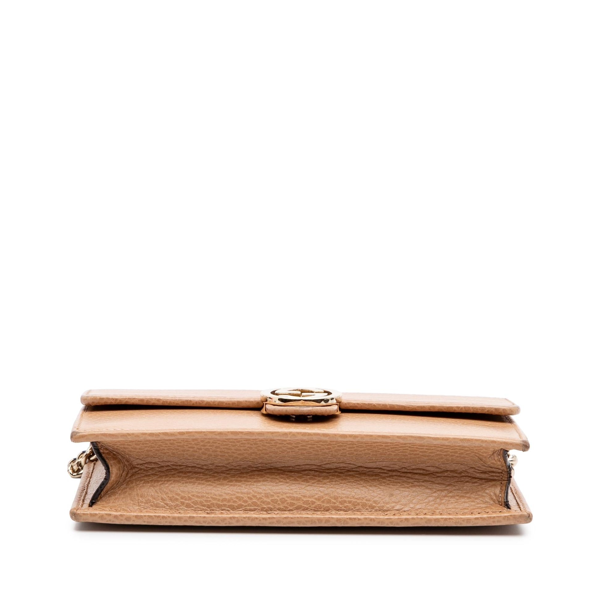 Gucci Interlocking G Dollar Wallet on Calf Calfskin Brown Chain Crossbody Bag