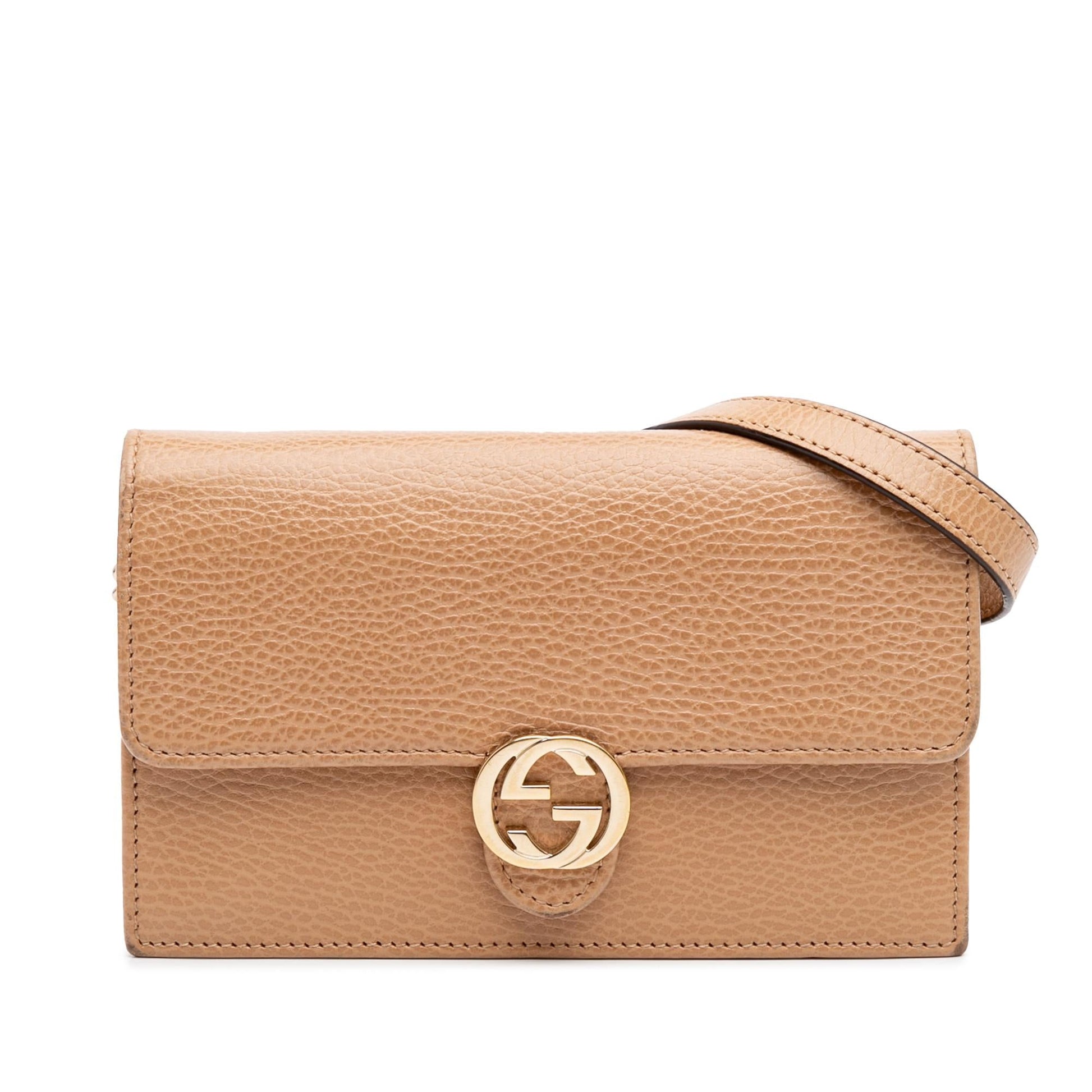 Gucci Interlocking G Dollar Wallet on Calf Calfskin Brown Chain Crossbody Bag