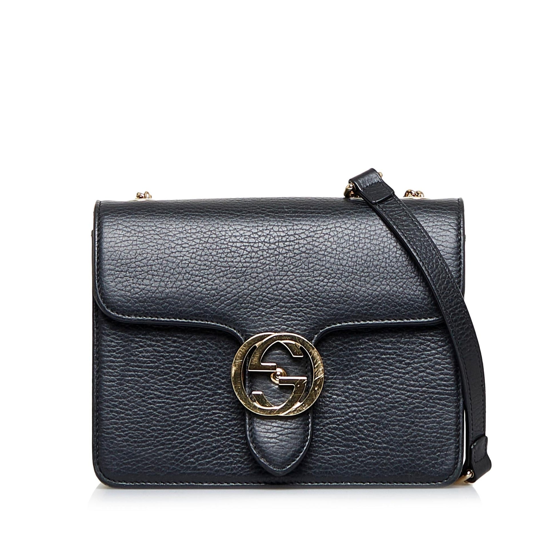 Gucci Interlocking G Dollar SHG-Udn5Fy Calf Black Crossbody Bag