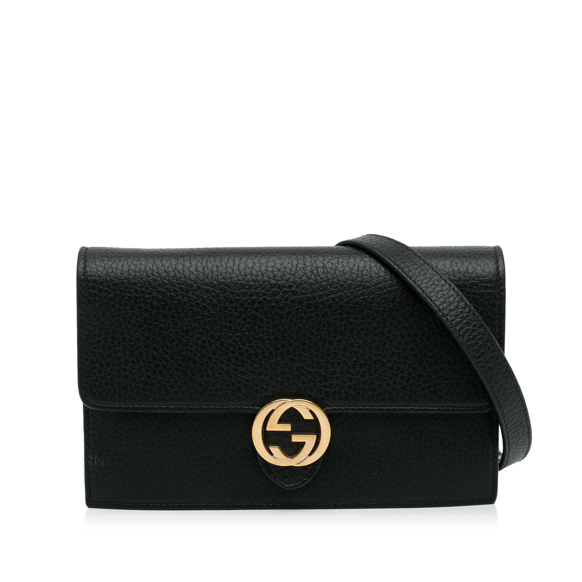 Gucci Interlocking G Dollar Wallet on Calf Black Chain Crossbody Bag Shg Ew0Gk6