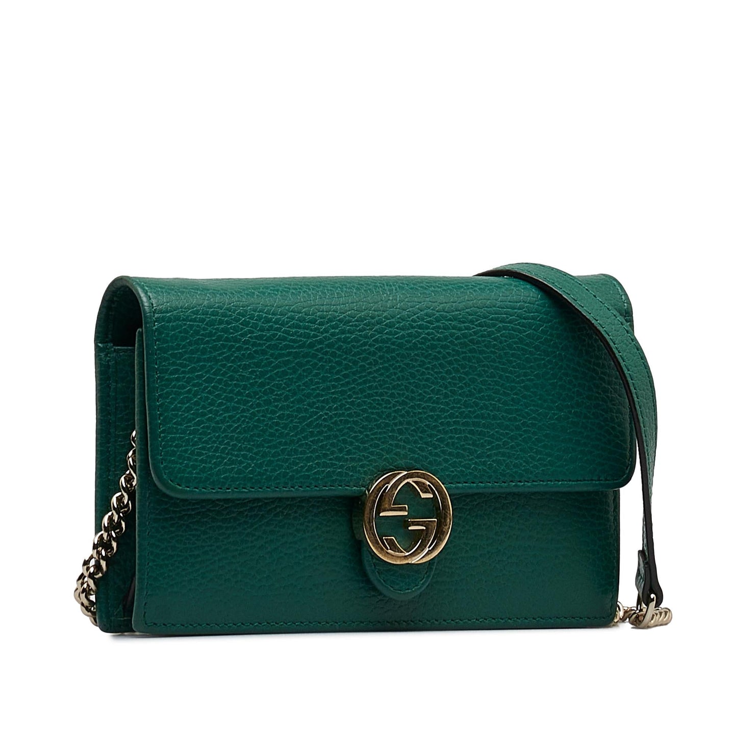 Gucci Interlocking G Dollar Wallet on Calf Green Chain Crossbody Bag