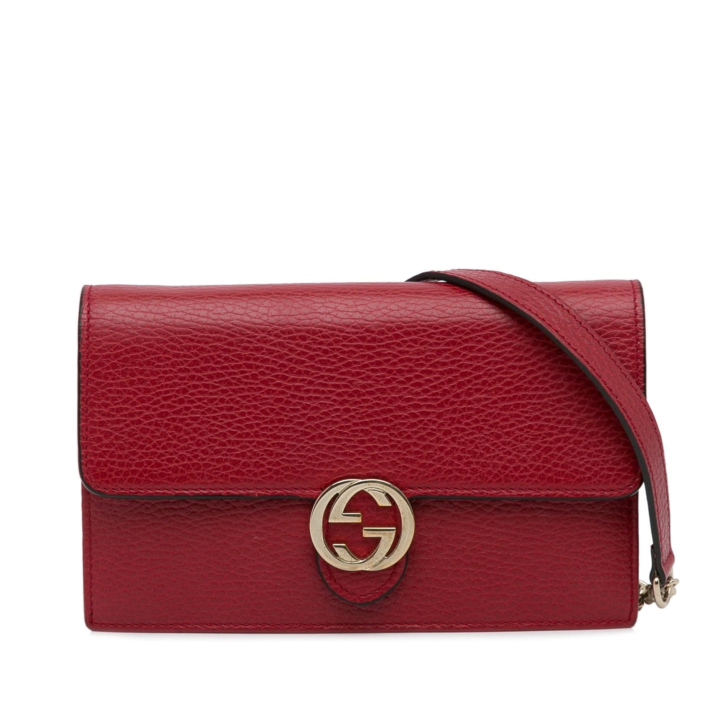 Gucci Interlocking G Dollar Wallet on Calf Red Chain Crossbody Bag Shg Kocg1F