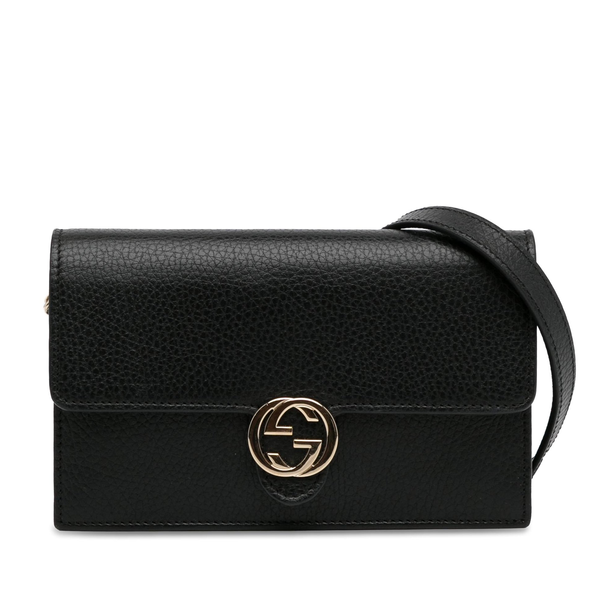 Gucci Interlocking G Dollar Wallet on Calf Black Chain Crossbody Bag