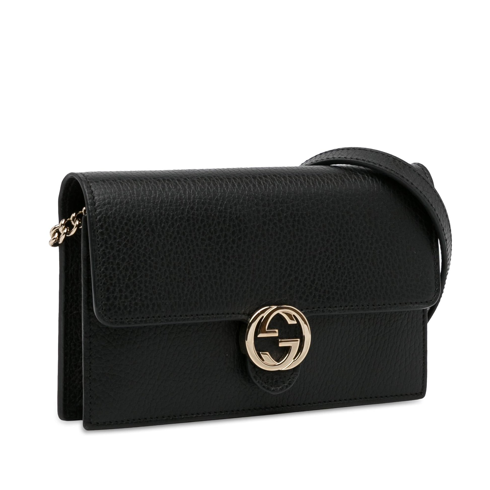 Gucci Interlocking G Dollar Wallet on Calf Black Chain Crossbody Bag