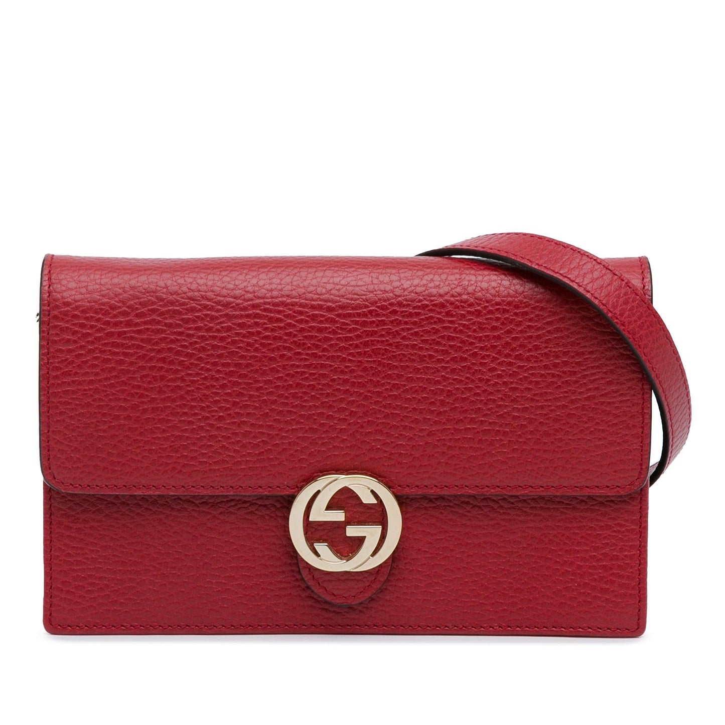 Gucci Interlocking G Dollar Wallet on Calf Red Chain Crossbody Bag Shg Zr6Kyy