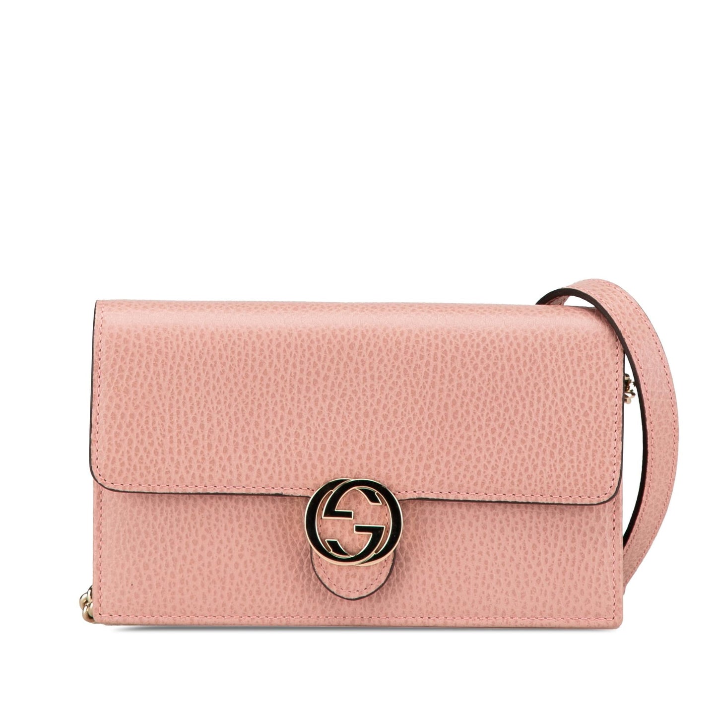 Gucci Interlocking G Dollar Wallet on Calf Pink Chain Crossbody Bag