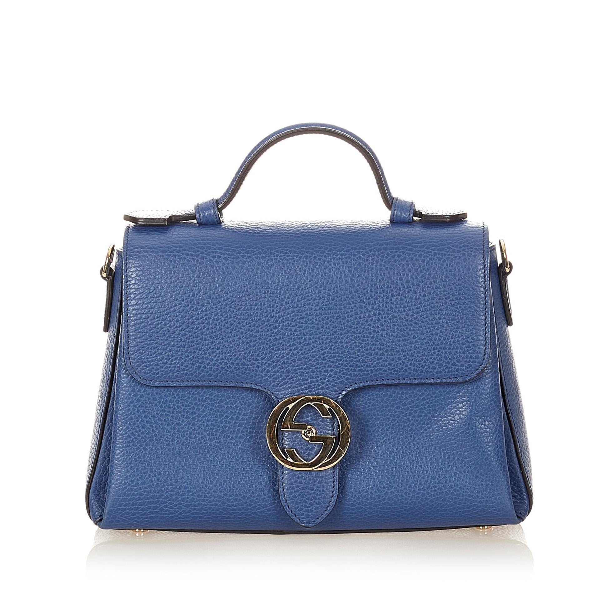 Gucci Interlocking G SHG Calf Blue Satchel Bag