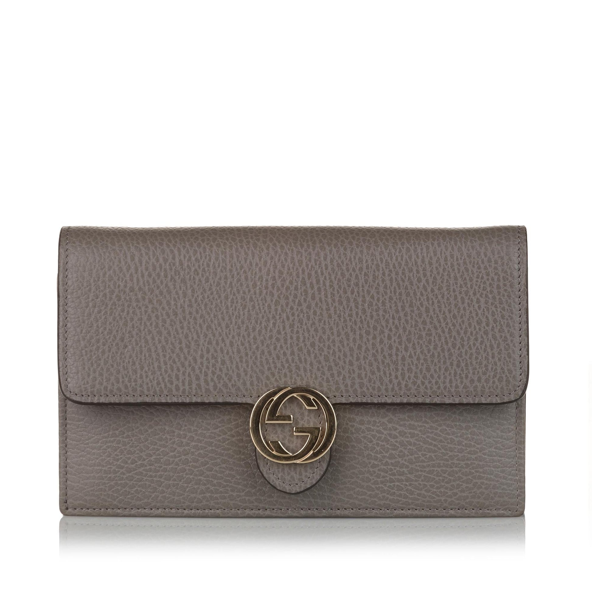 Gucci Interlocking G Wallet On 4 Calf Grey Chain Crossbody Bag