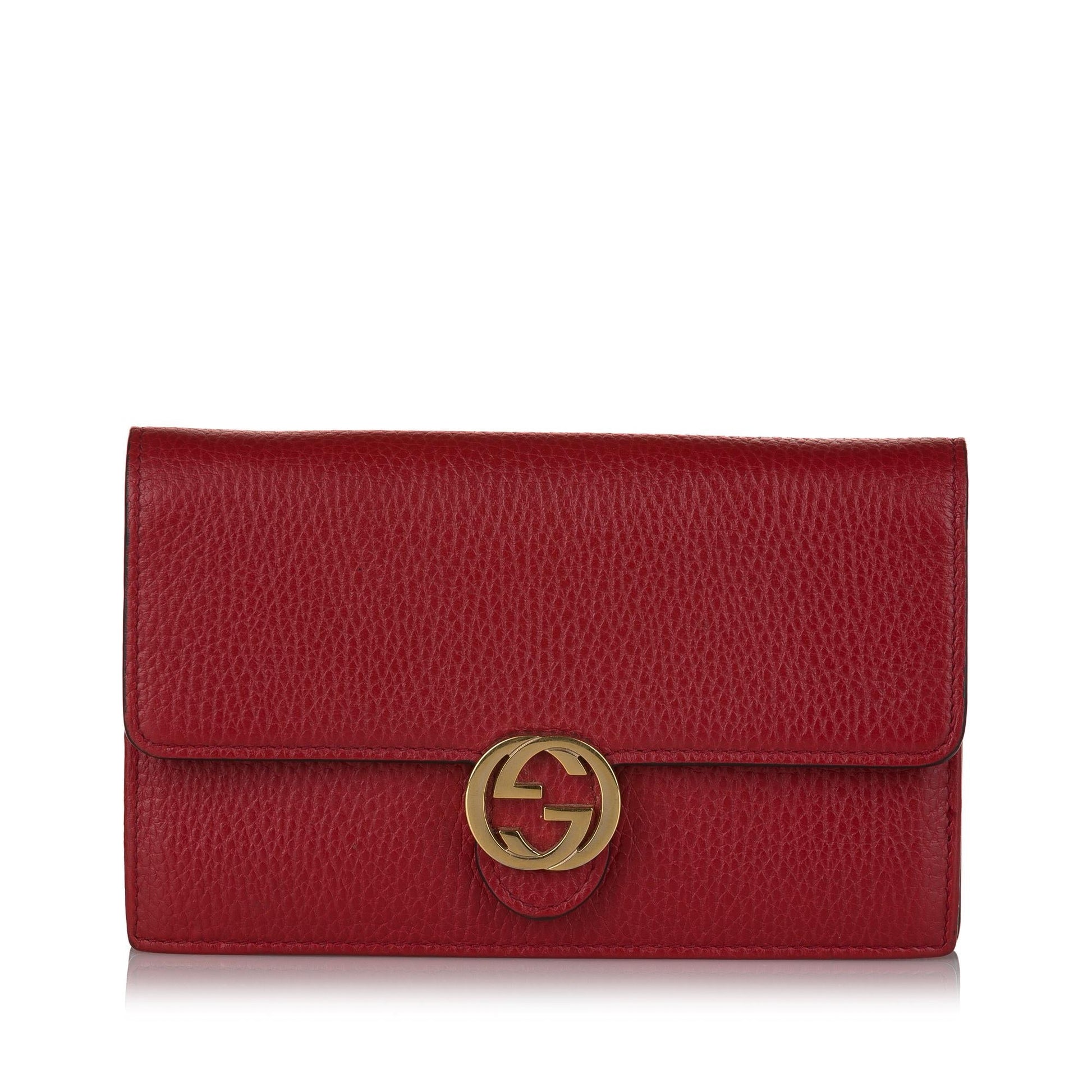 Gucci Interlocking G Wallet On SHG Calf Red Chain Crossbody Bag